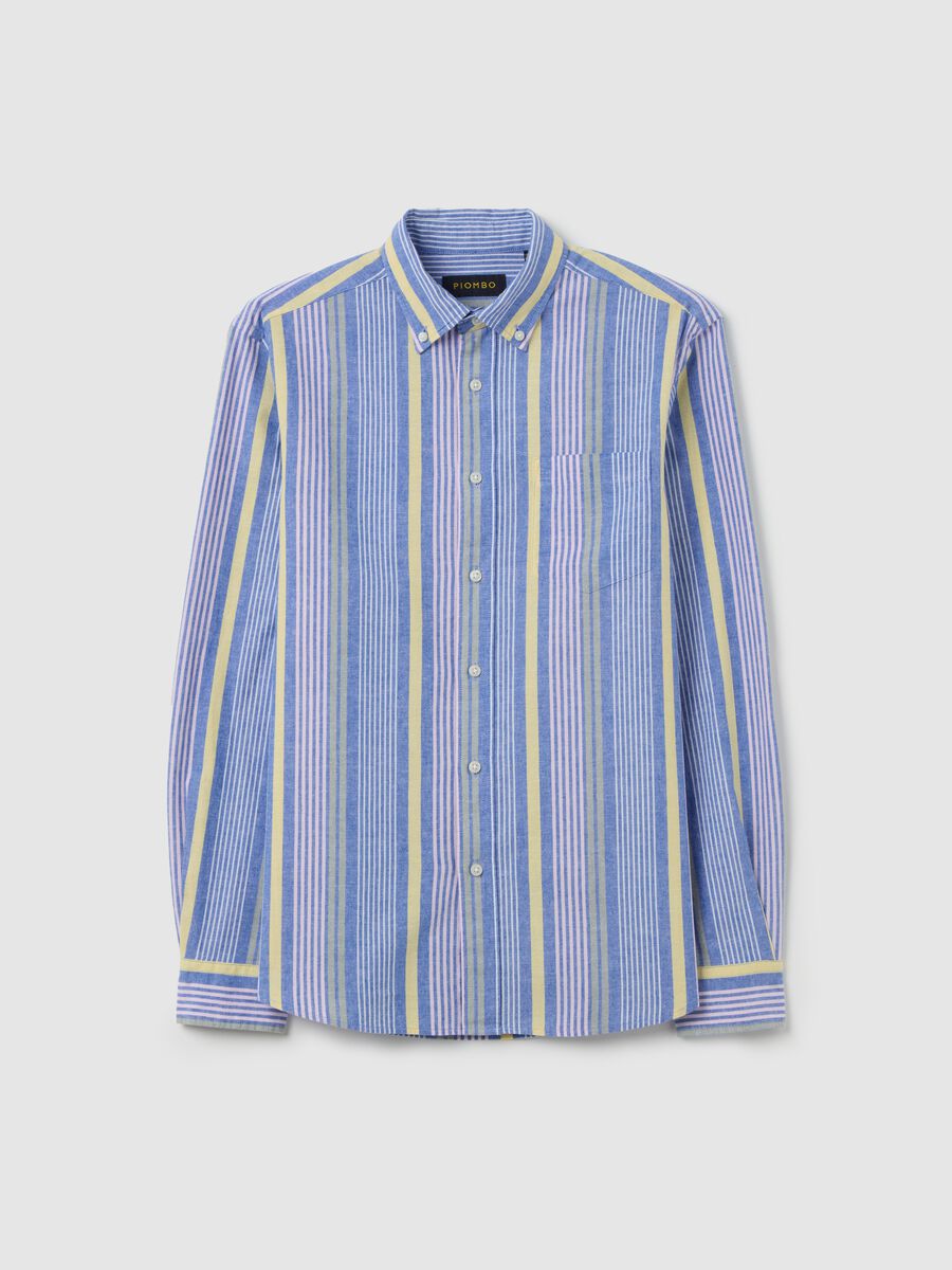 Regular-fit shirt in cotton and linen with multicoloured stripes_4