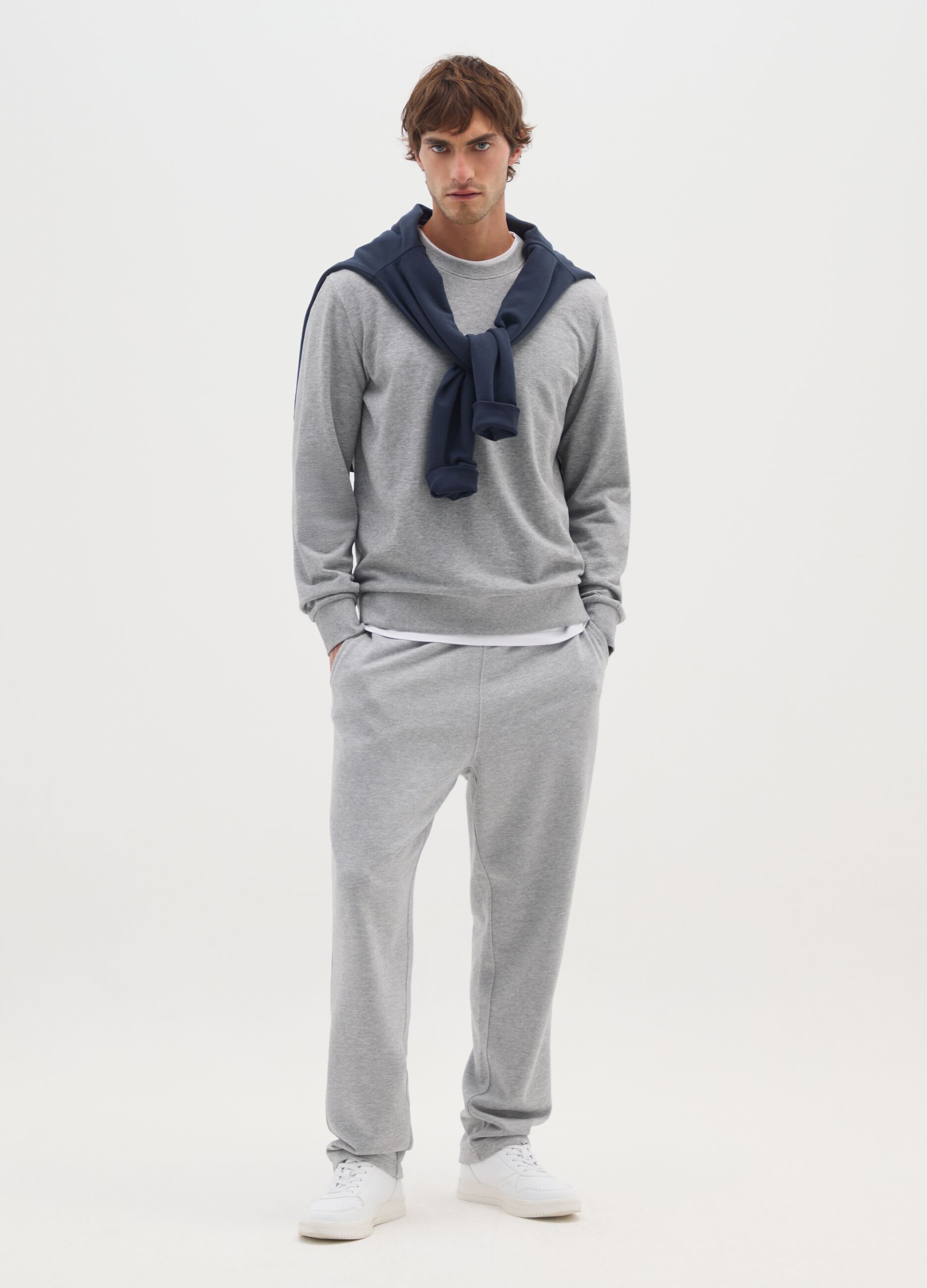 Regular fit grey cotton blend sweatshirt