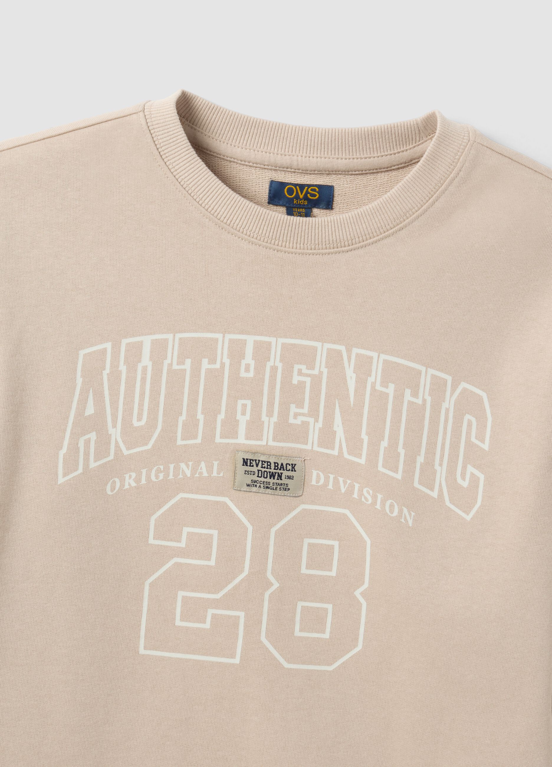 Beige pure organic cotton crew-neck sweatshirt with print for boys