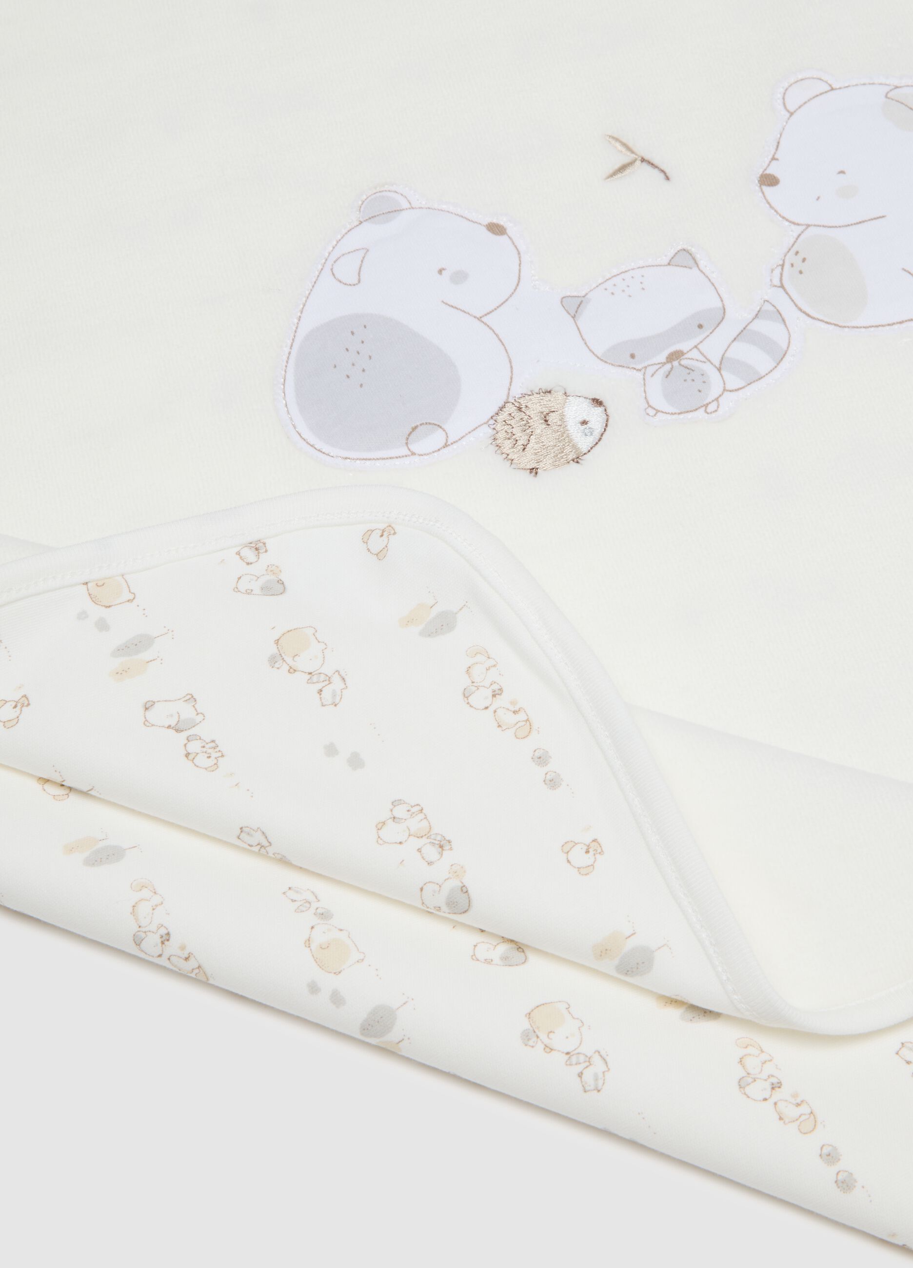 White cotton baby blanket with teddy bears