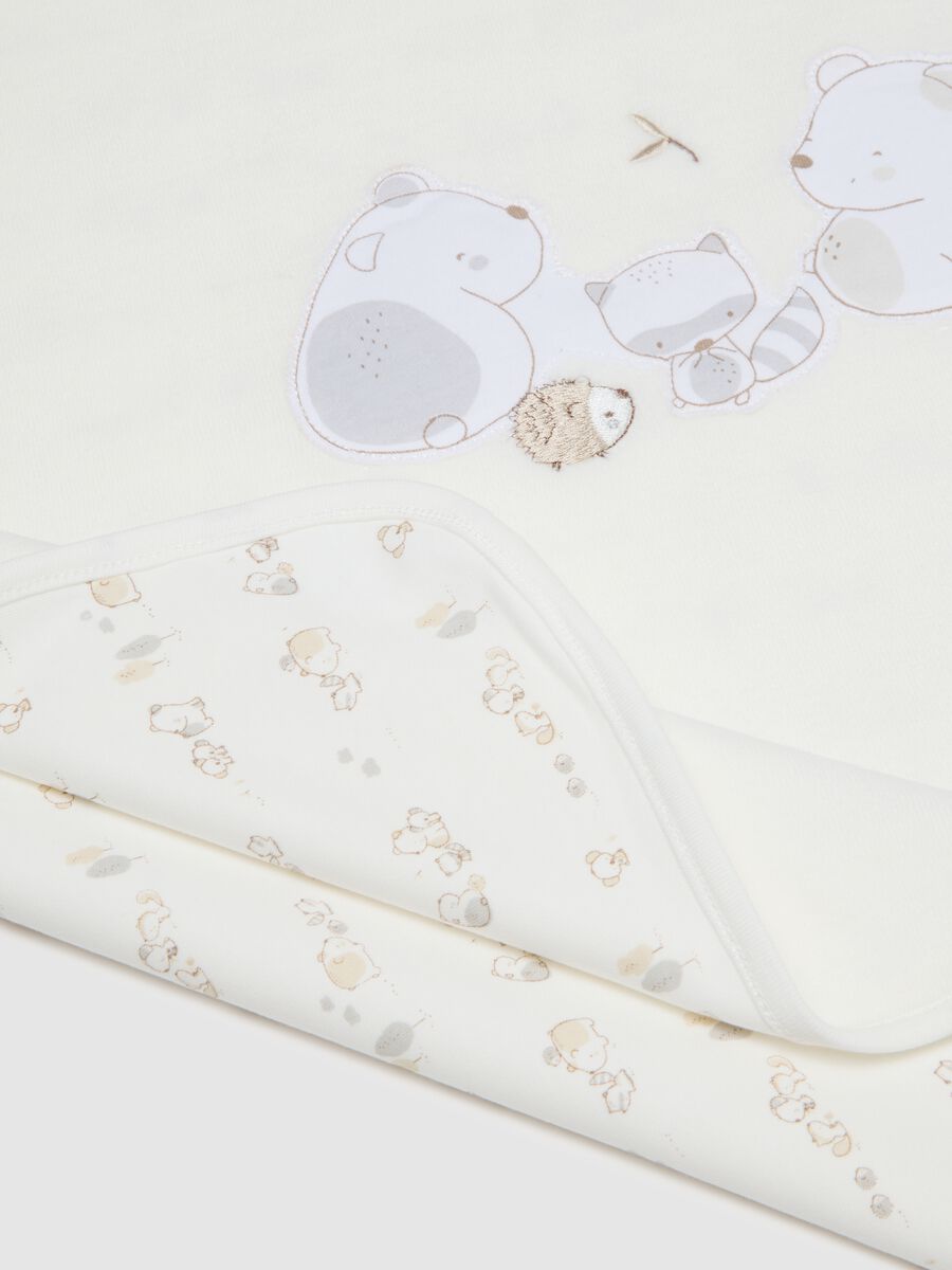 White cotton baby blanket with teddy bears_2