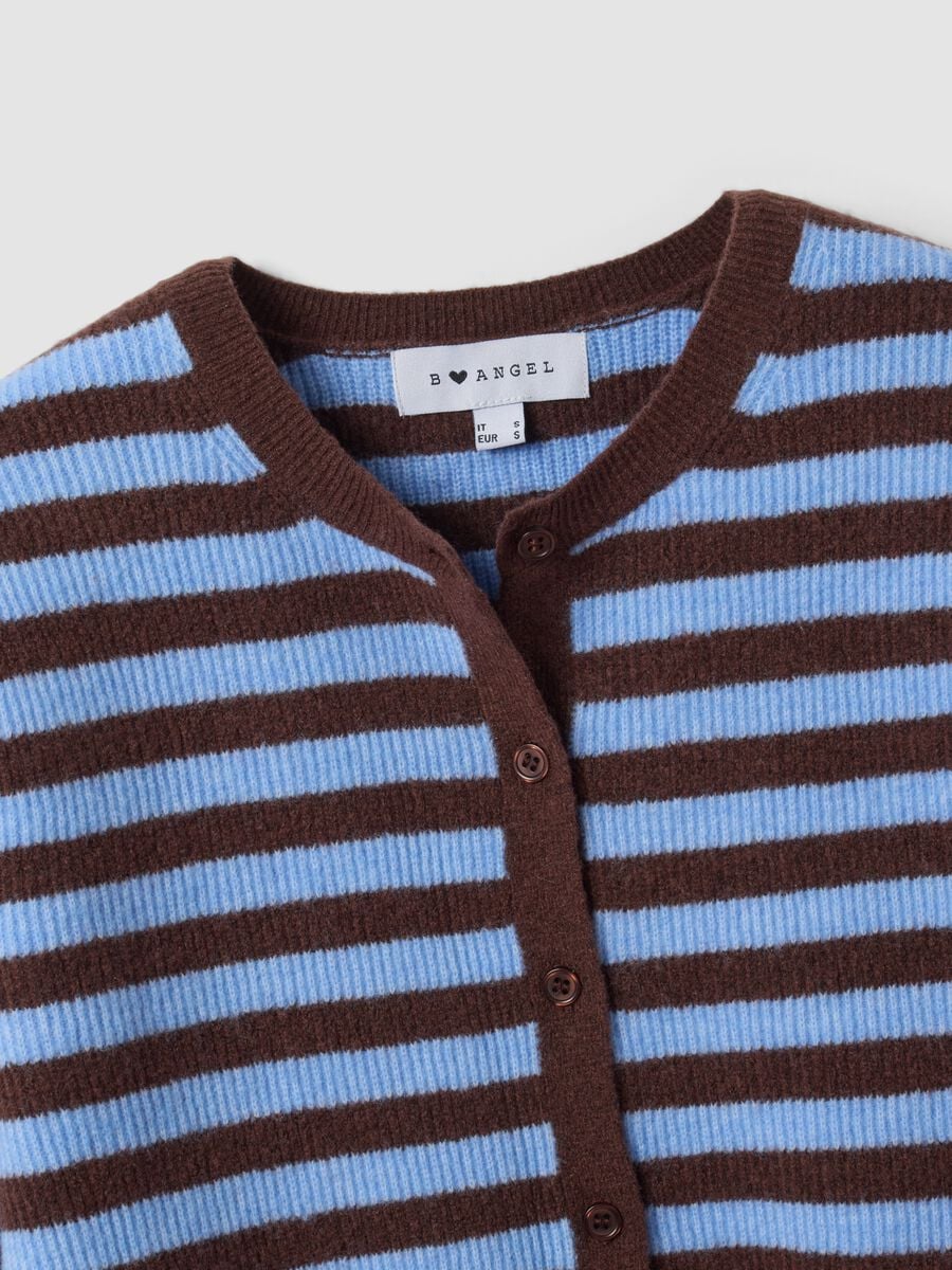Light blue crew-neck striped cardigan in lyocell-wool blend, oversized fit_5