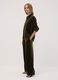 Pantaloni verdi wide leg in tessuto velour elasticizzato_0
