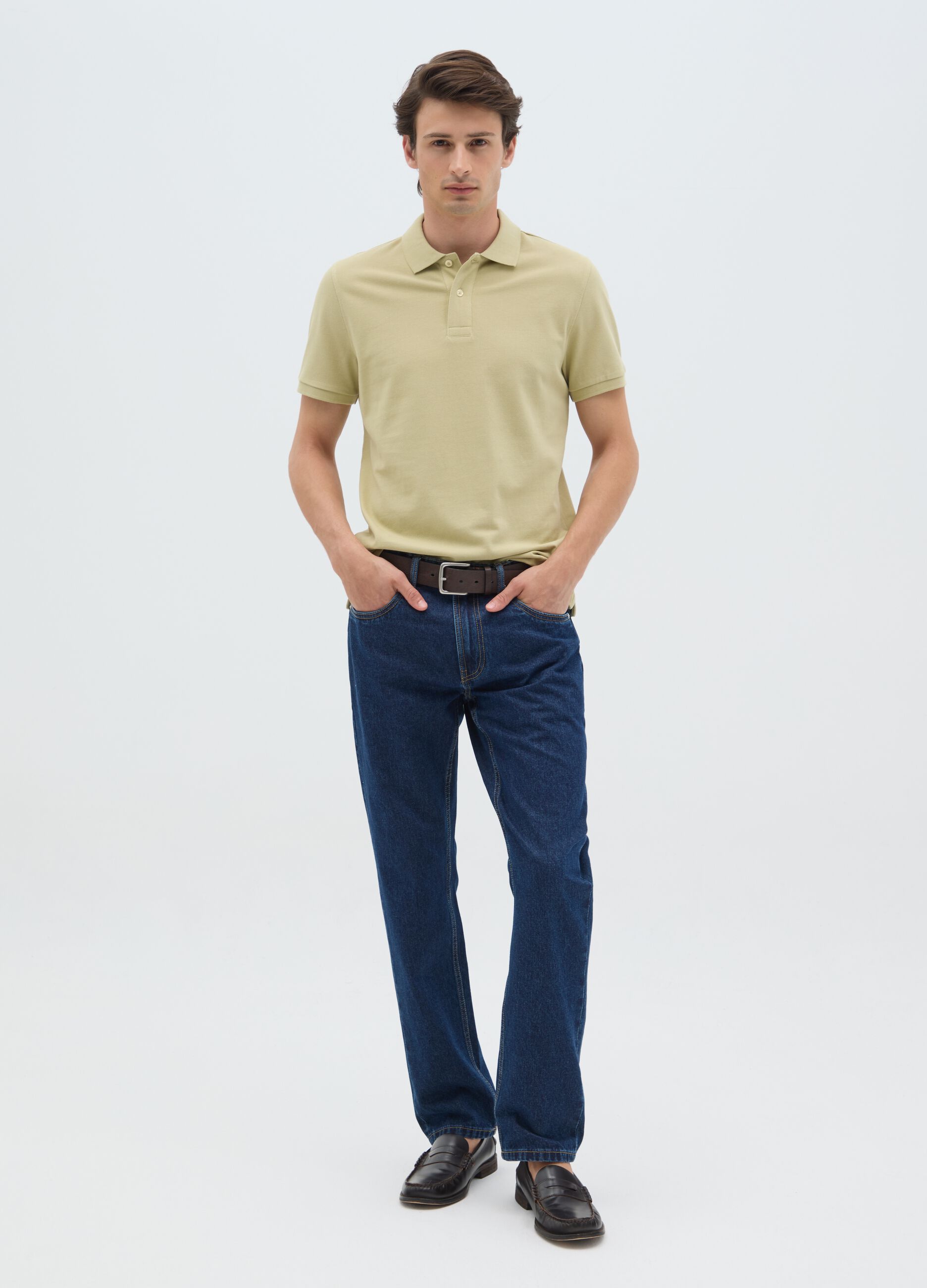 Polo da uomo in puro cotone verde regular fit