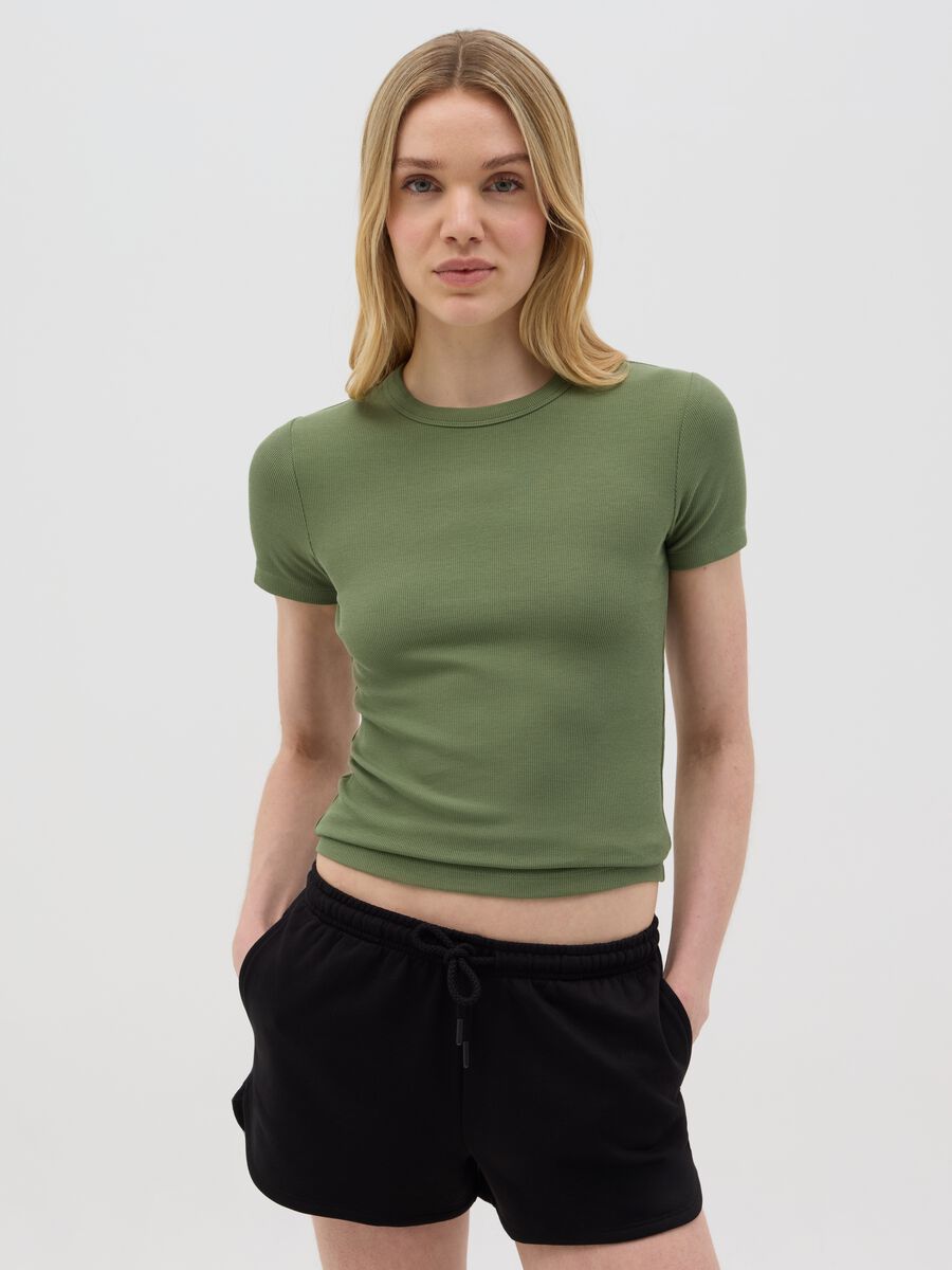Green short sleeve stretch cotton T-shirt_0
