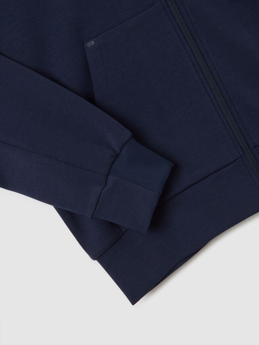 Blue cotton blend regular fit zip sweatshirt_5