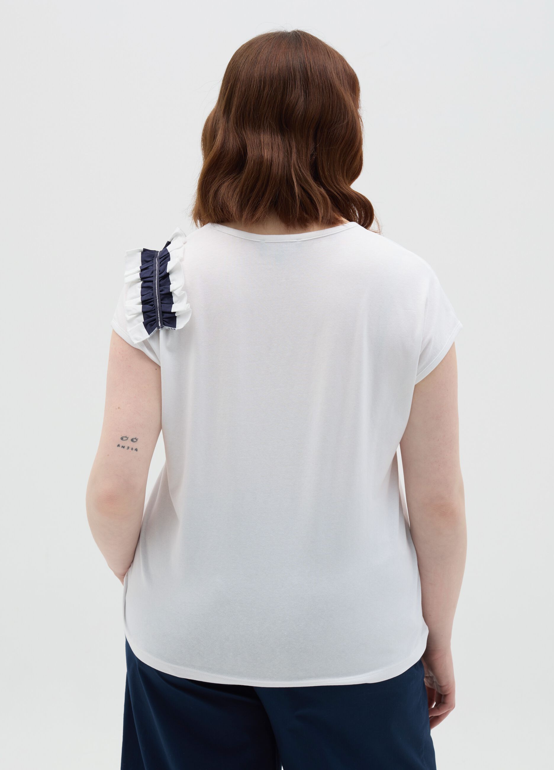T-shirt da donna in cotone elasticizzato bianca regular fit 