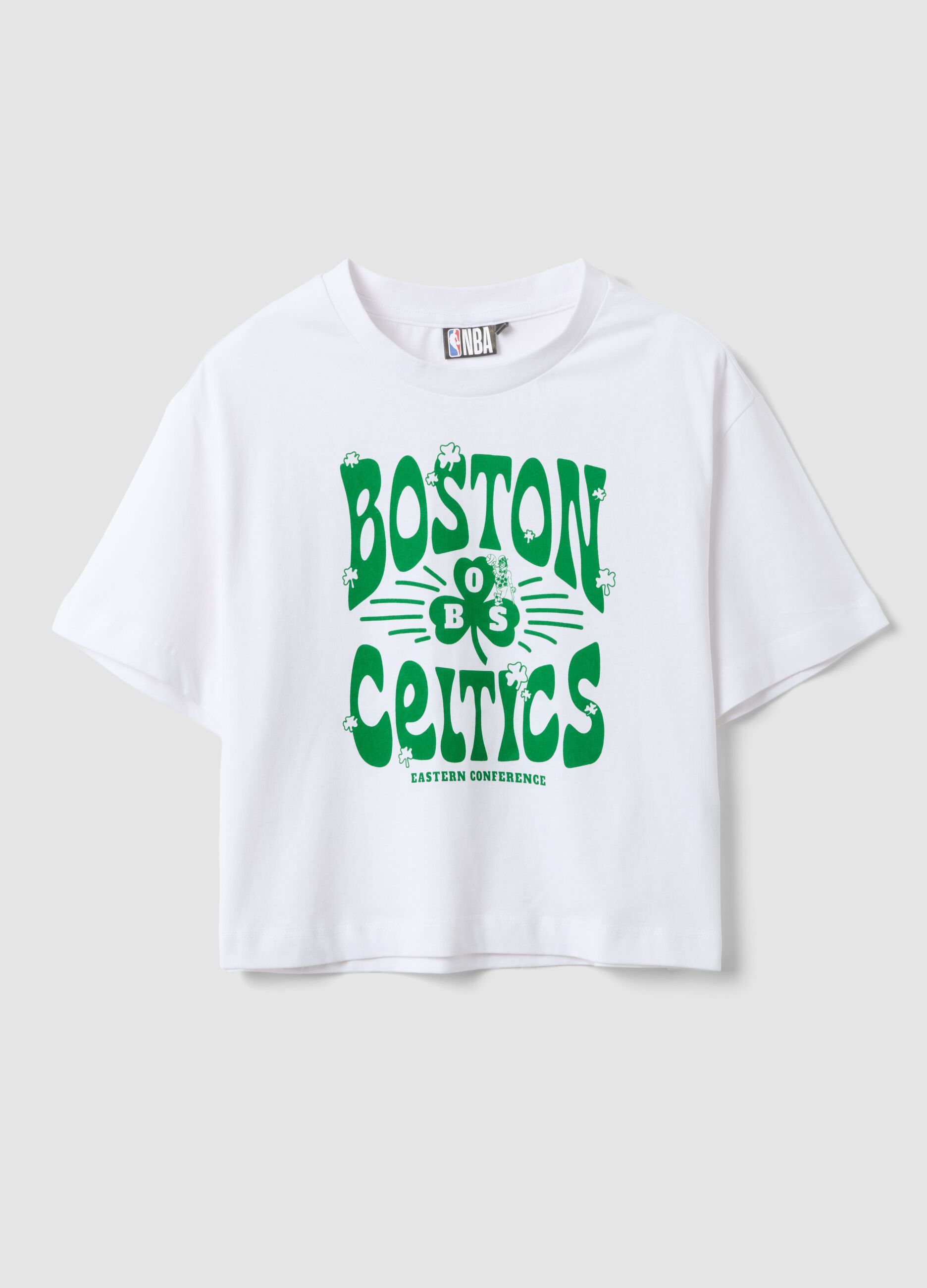 White pure cotton relaxed fit girl T-shirt Boston Celtics