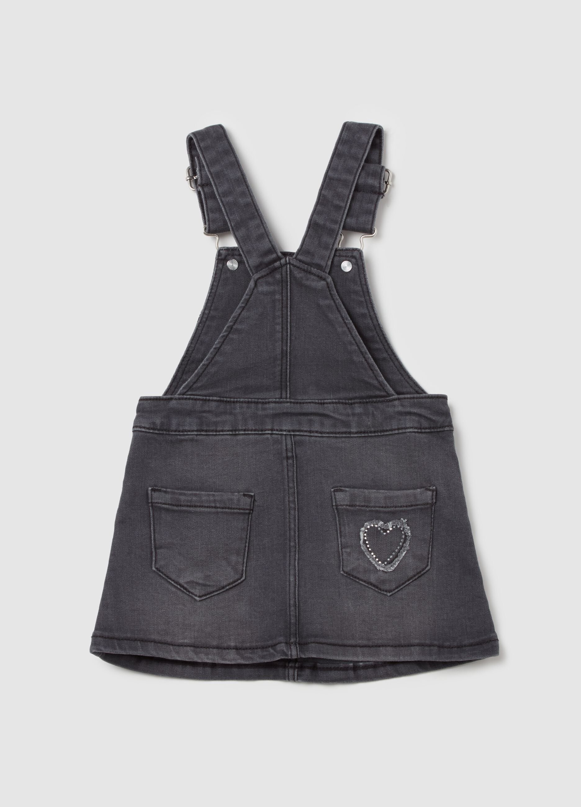 Denim pinafore with diamanté hearts