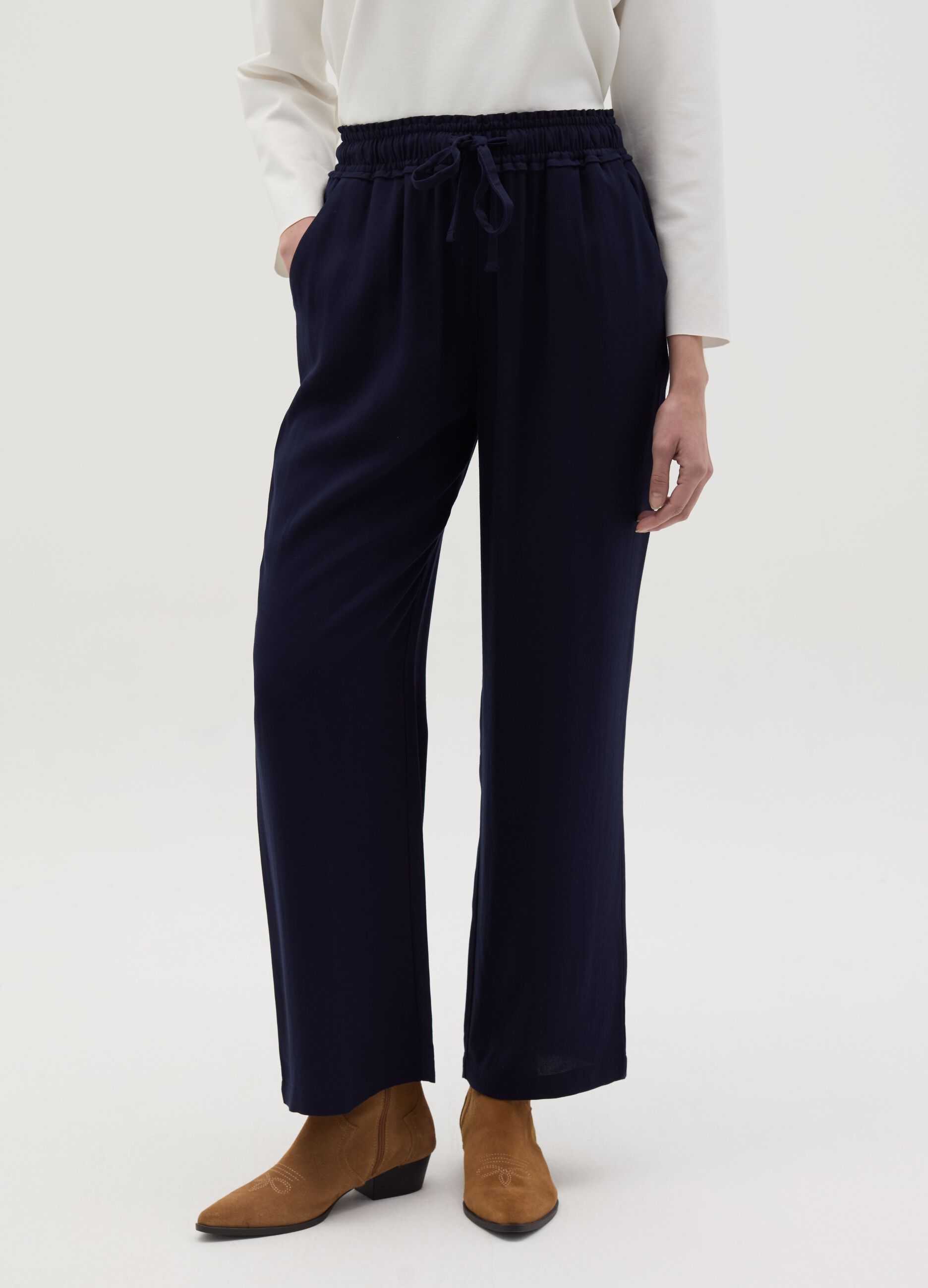 Pantalone jogger in viscosa con coulisse