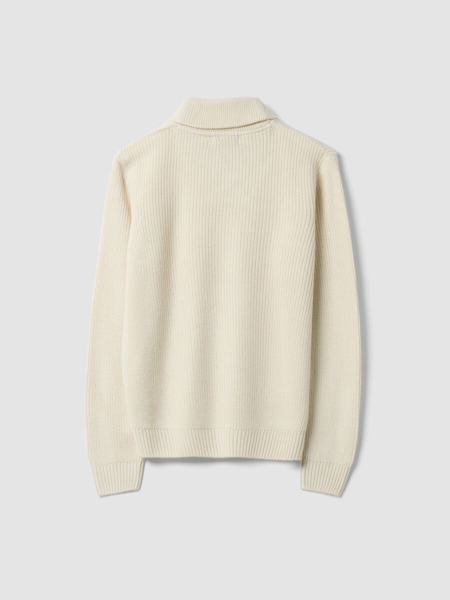 Beige ribbed shawl-collar jumper, regular fit_2