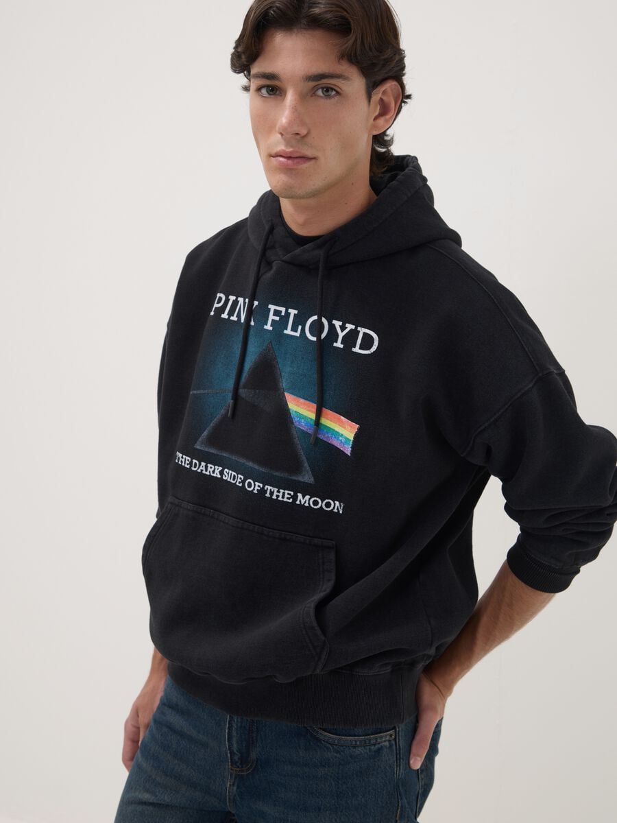 Felpa nera con cappuccio in misto cotone con stampa Pink Floyd_0