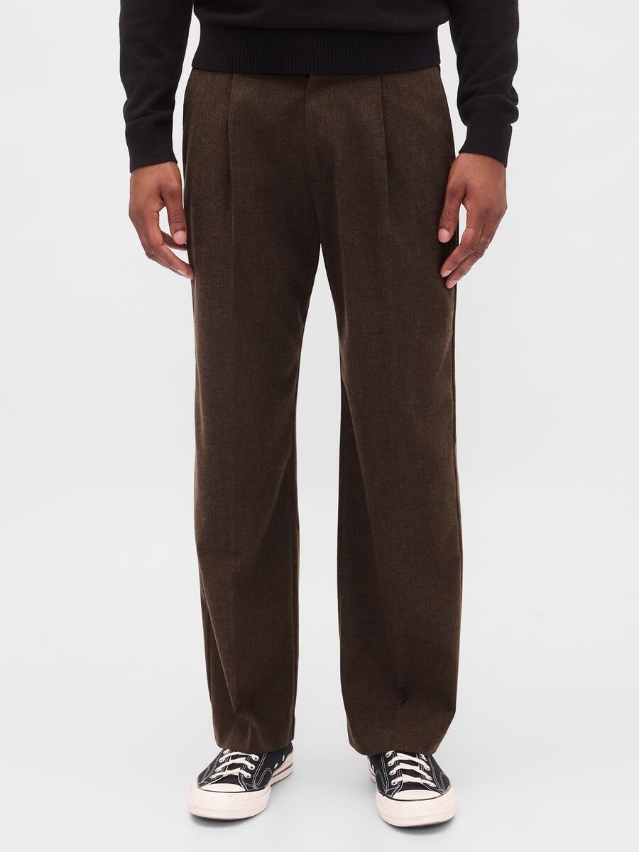 Brown Stretch Wool Blend Trousers_1