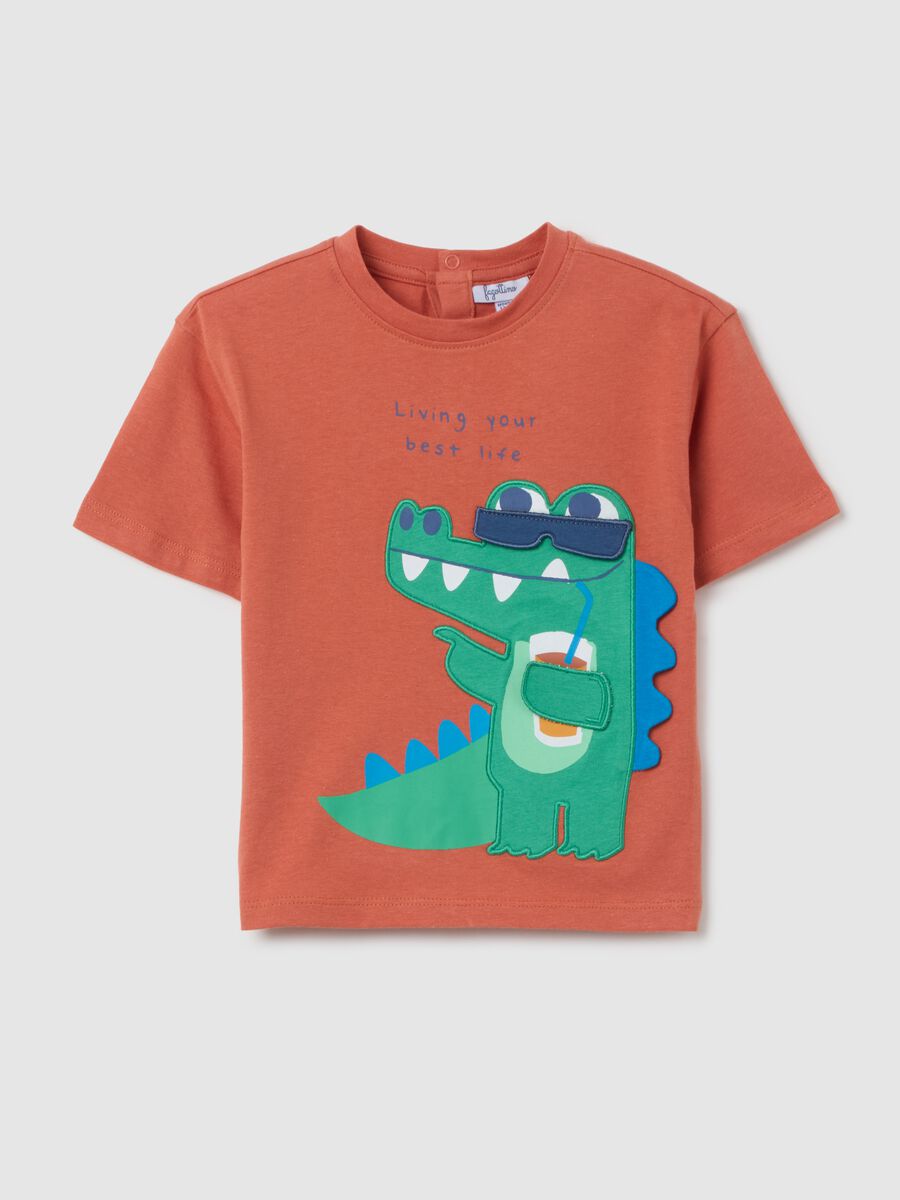 Orange newborn T-shirt in pure cotton regular fit with print_0