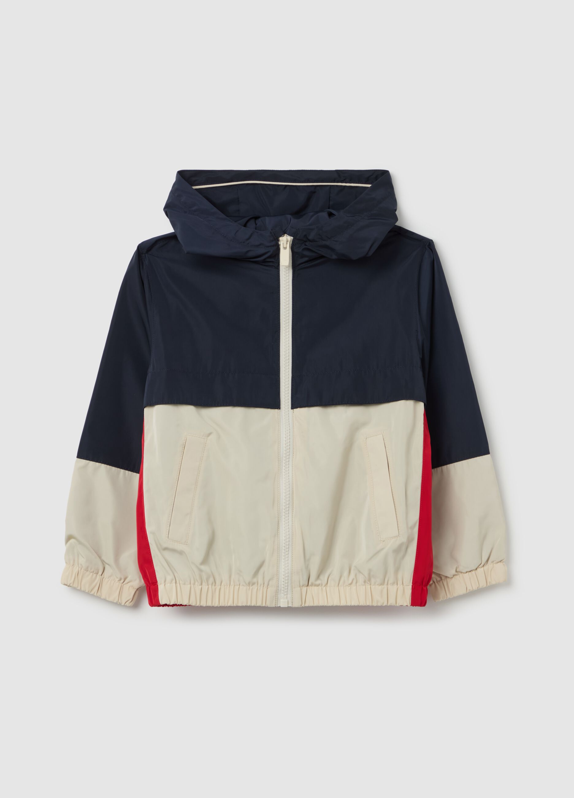 Giacca impermeabile color block con cappuccio