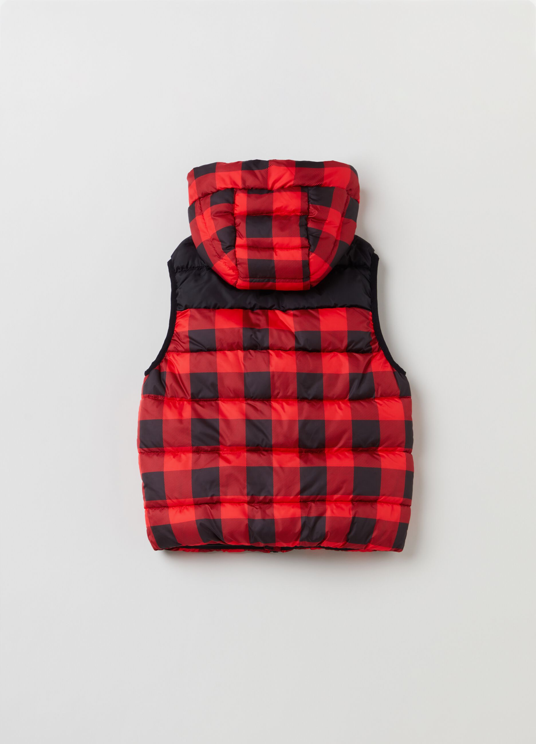 Gilet imbottito con cappuccio stampa check_1