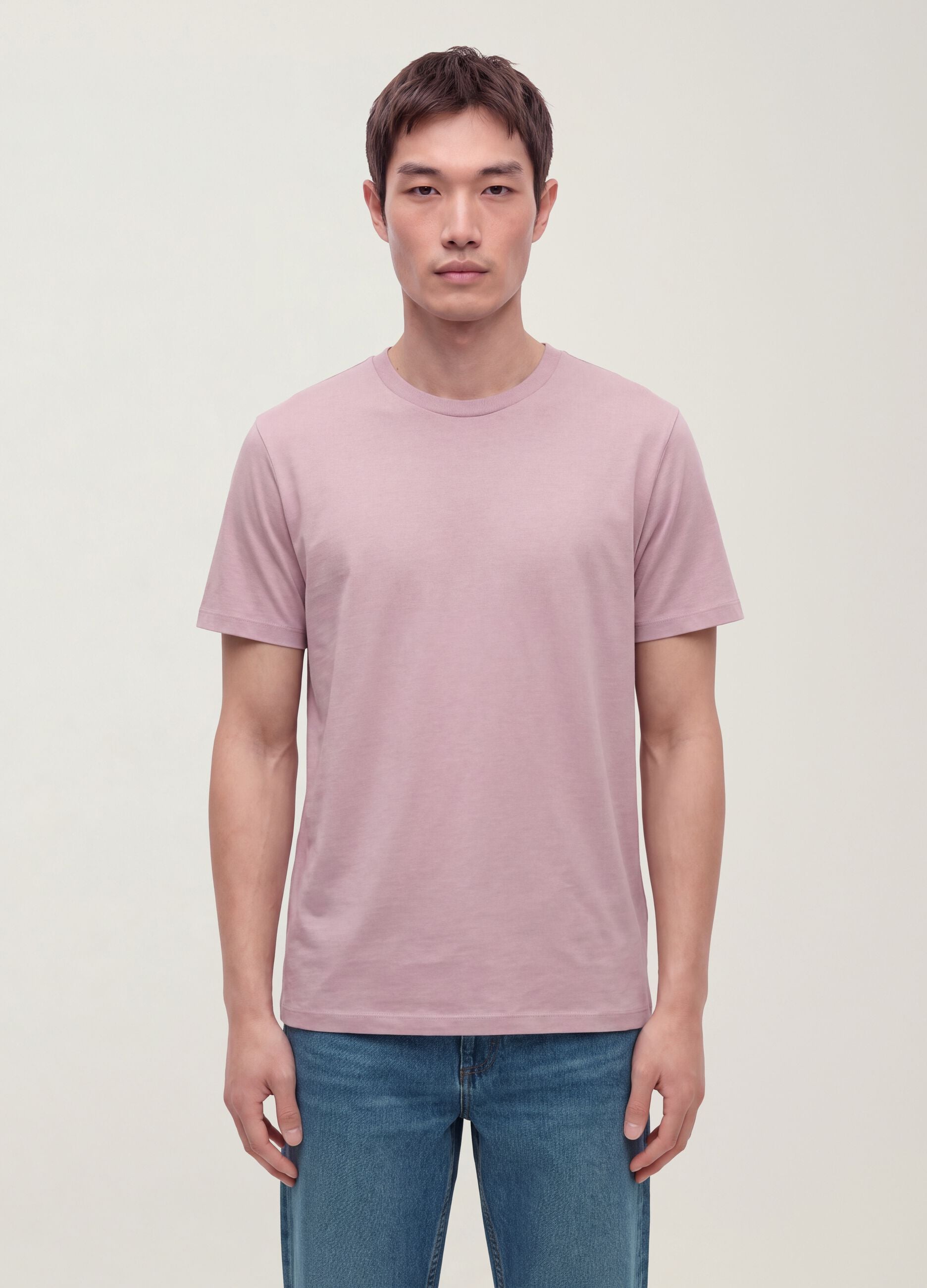Purple mercerised pure cotton crew-neck T-shirt, regular fit