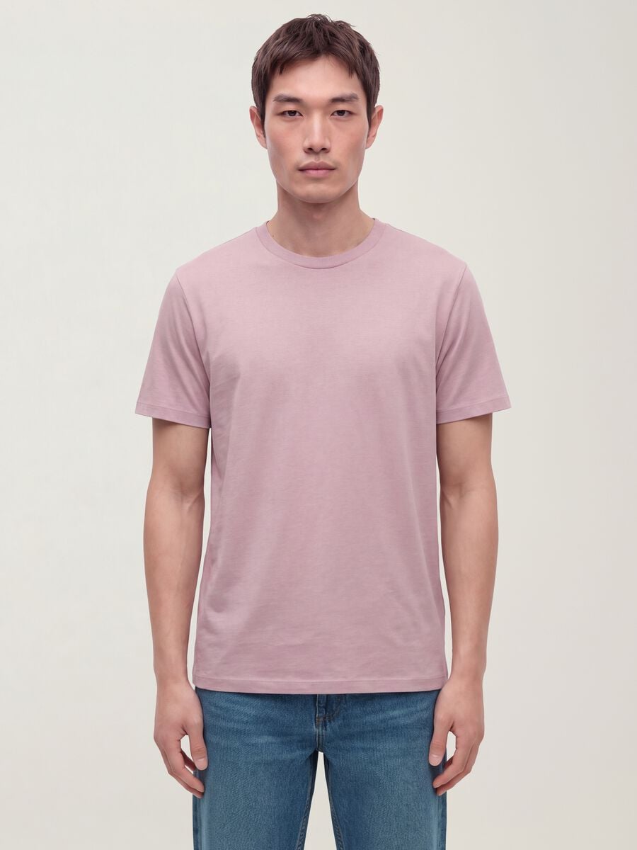 Purple mercerised pure cotton crew-neck T-shirt, regular fit_0