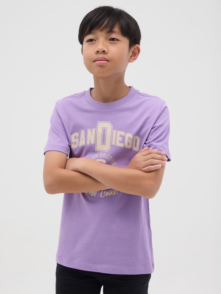 Purple organic cotton T-shirt with lettering print_0