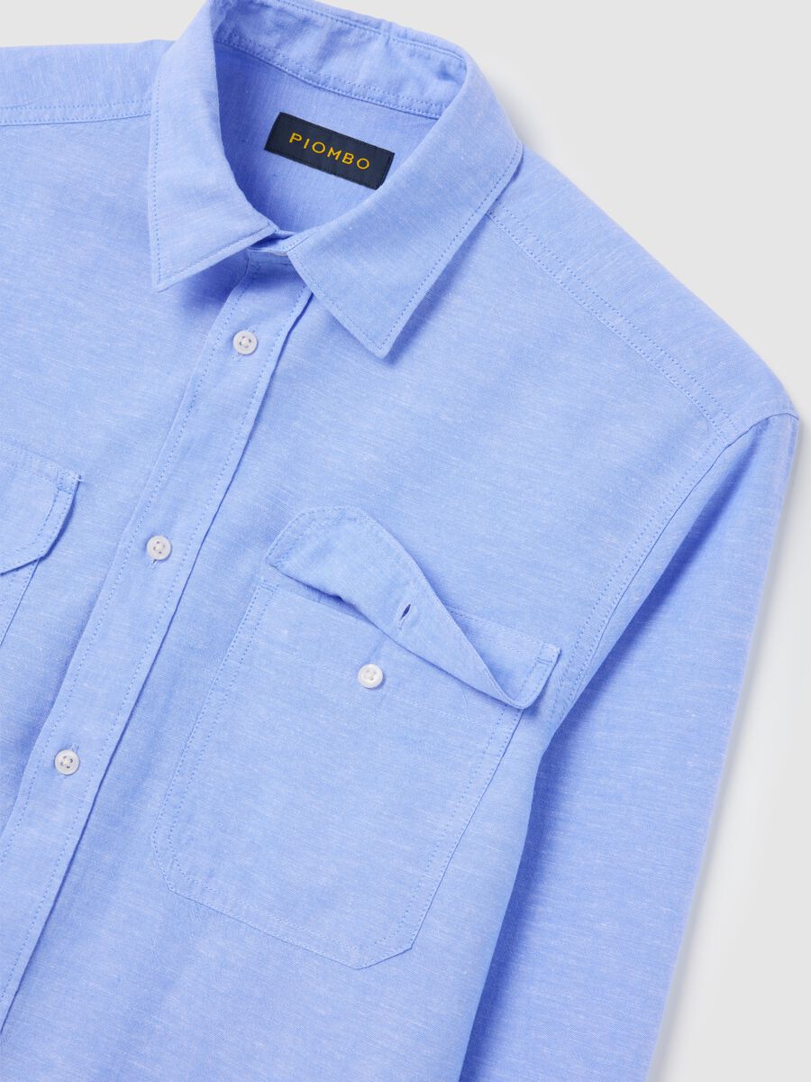 Classic Shirt in Cotton and Linen Blend Piombo_5