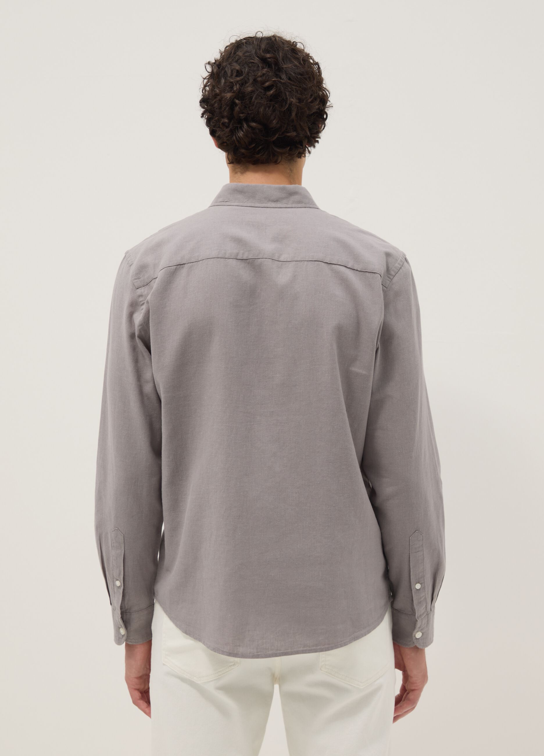 Grey linen-cotton blend shirt with regular fit