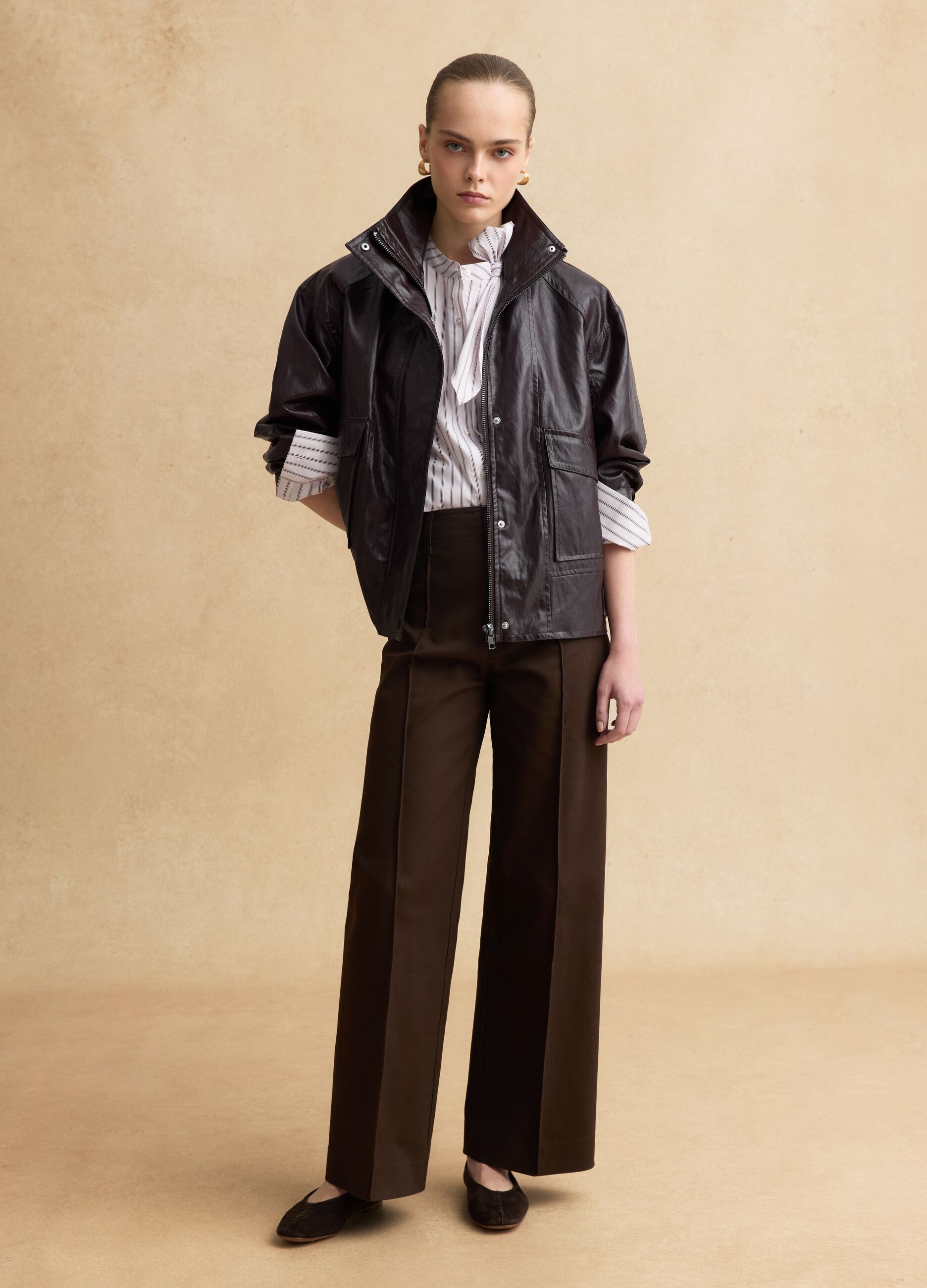 Pantaloni dritti in misto cotone marroni regular fit