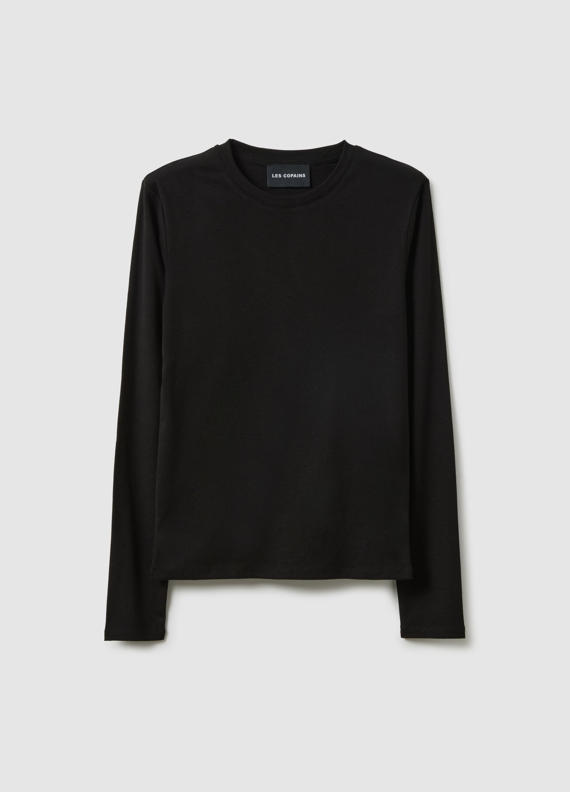 Black crew-neck long sleeve regular fit top