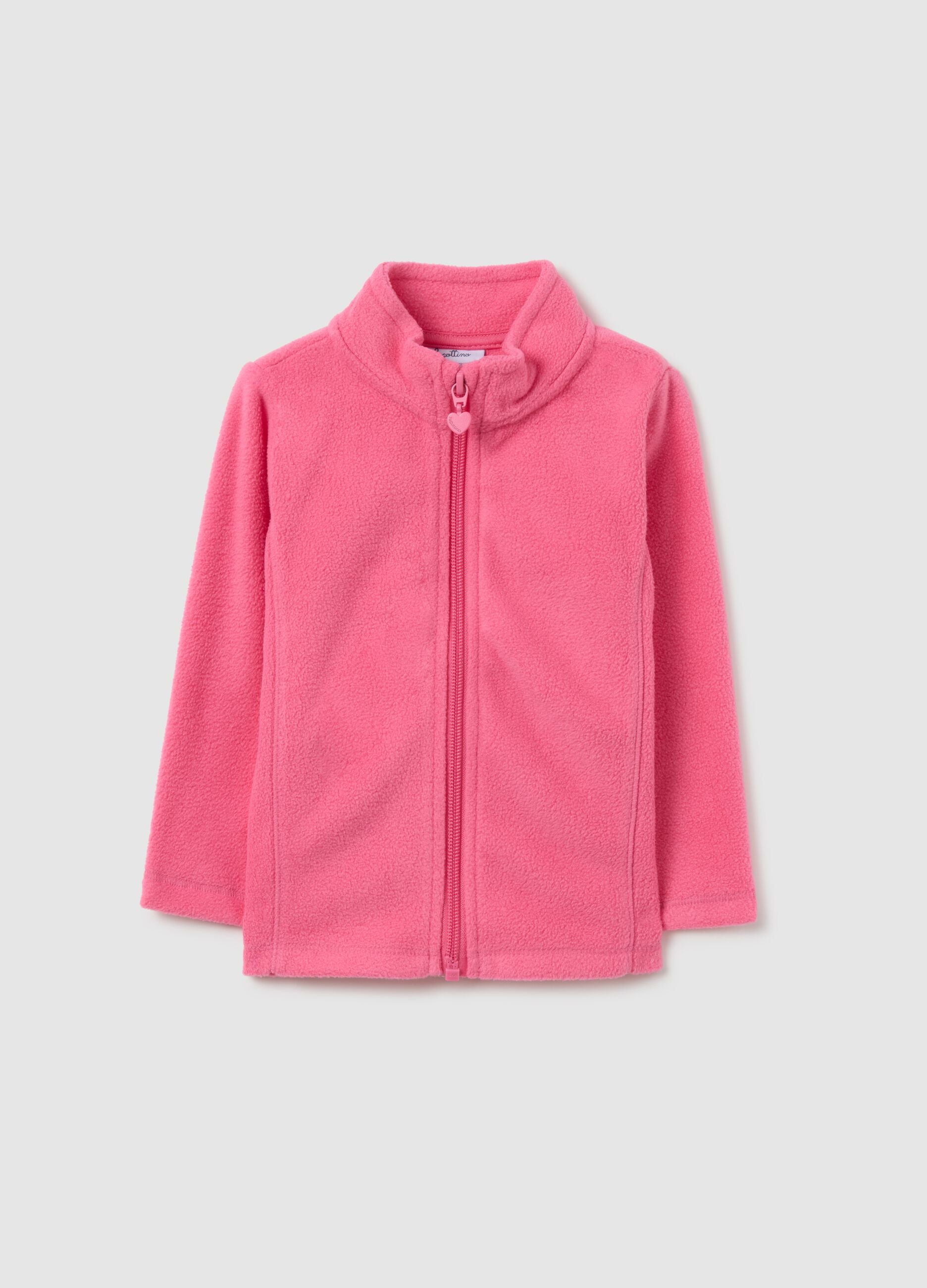 Pink high-neck regular fit girls' sweatshirt with full zip