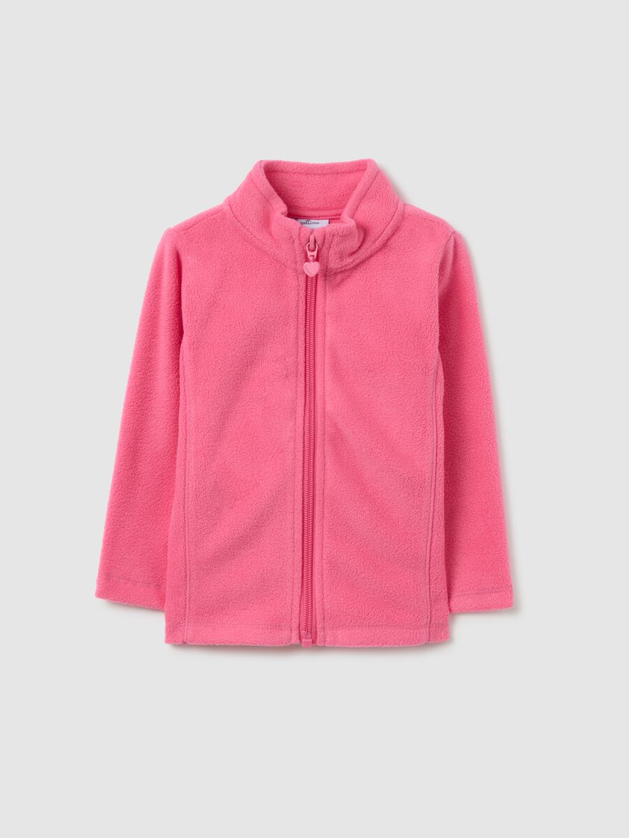 Pink high-neck regular fit girls' sweatshirt with full zip_0