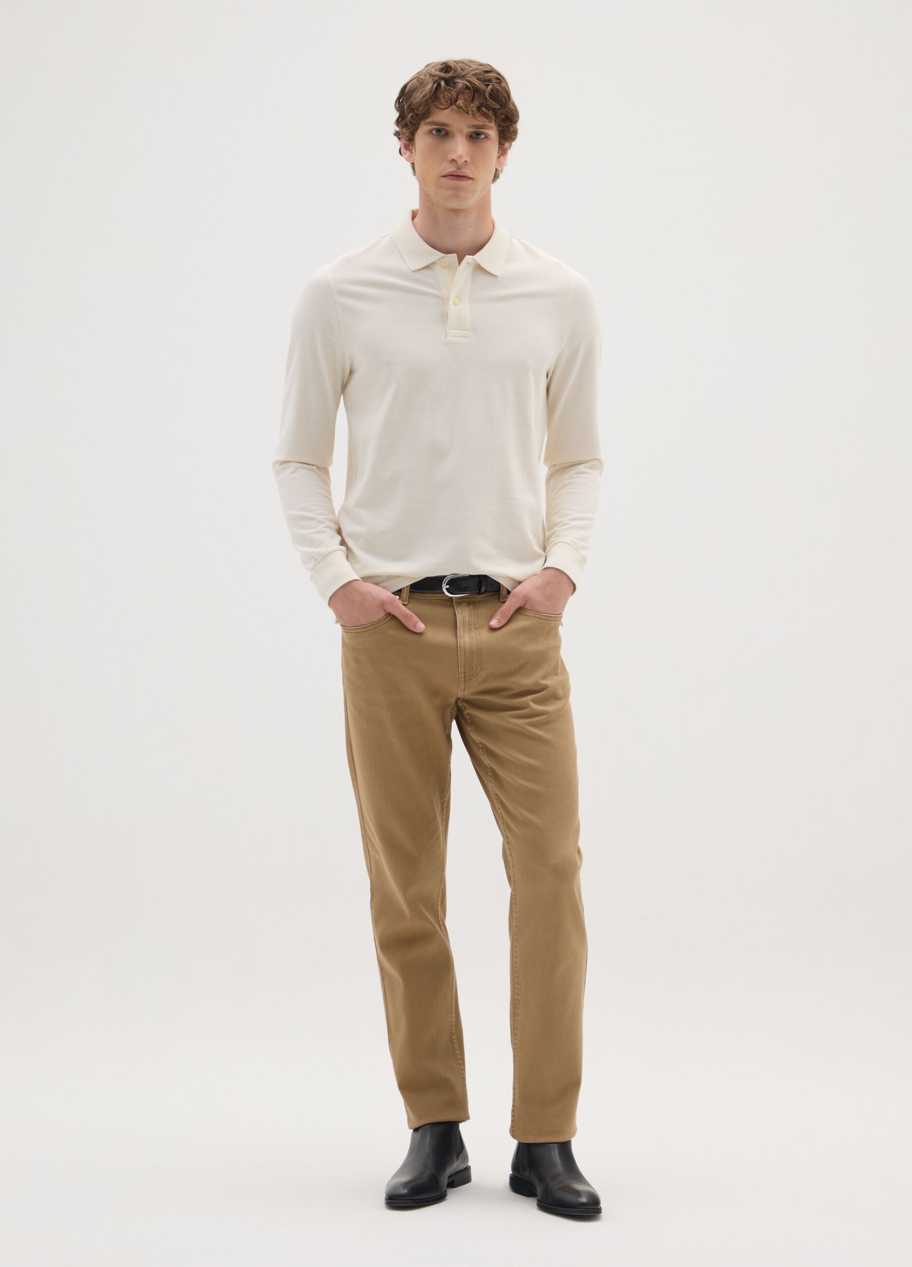 Beige pure cotton polo regular fit