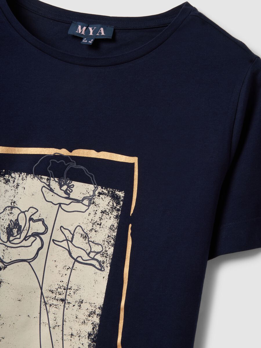 T-shirt blu a maniche corte in puro cotone con stampa regular fit_1