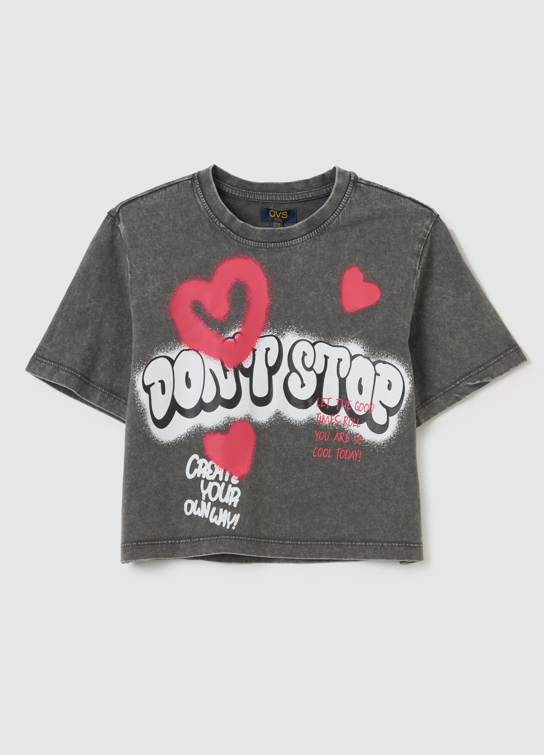 Crop T-shirt in cotton with "Don't Stop" print