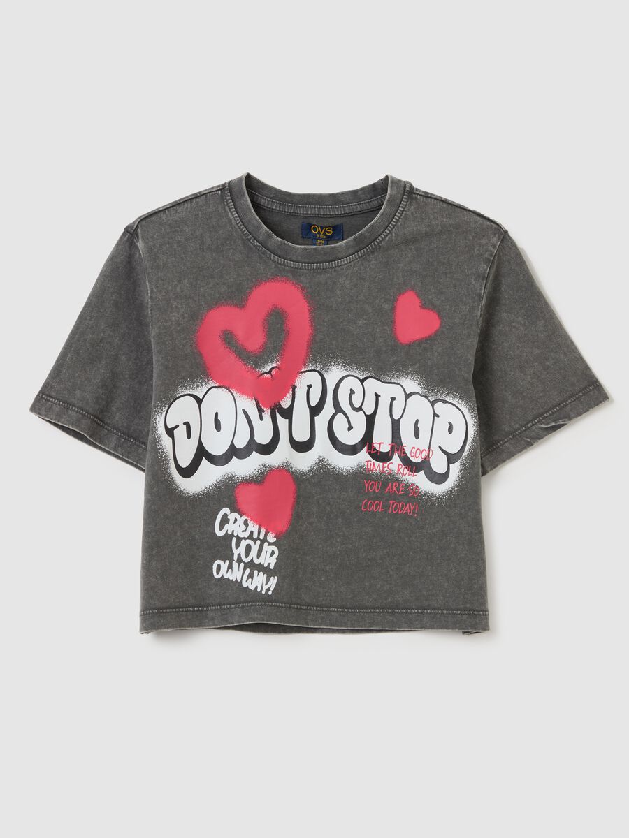 Crop T-shirt in cotton with "Don't Stop" print_3