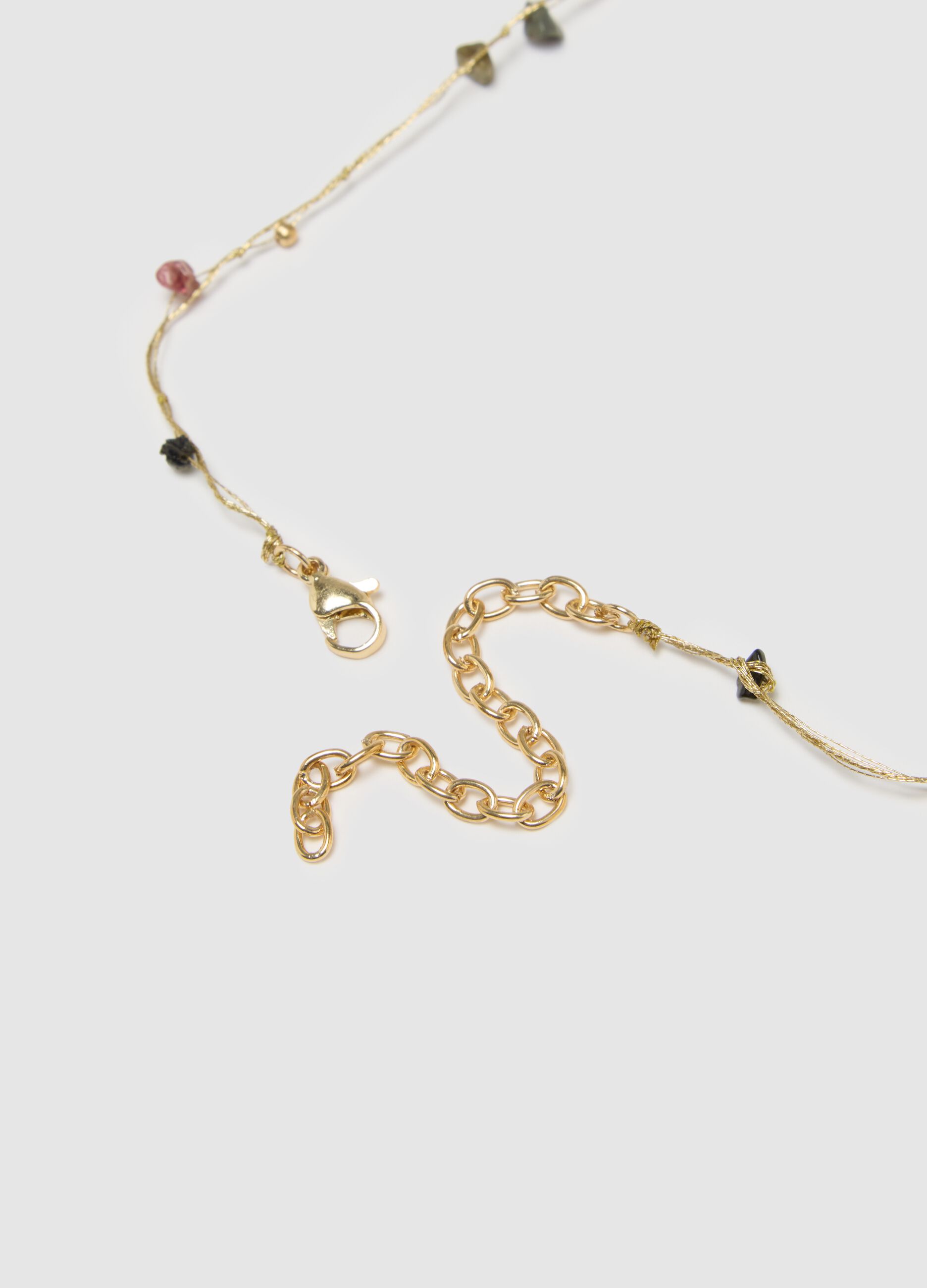 Women's gold zinc necklace with multicolor stones