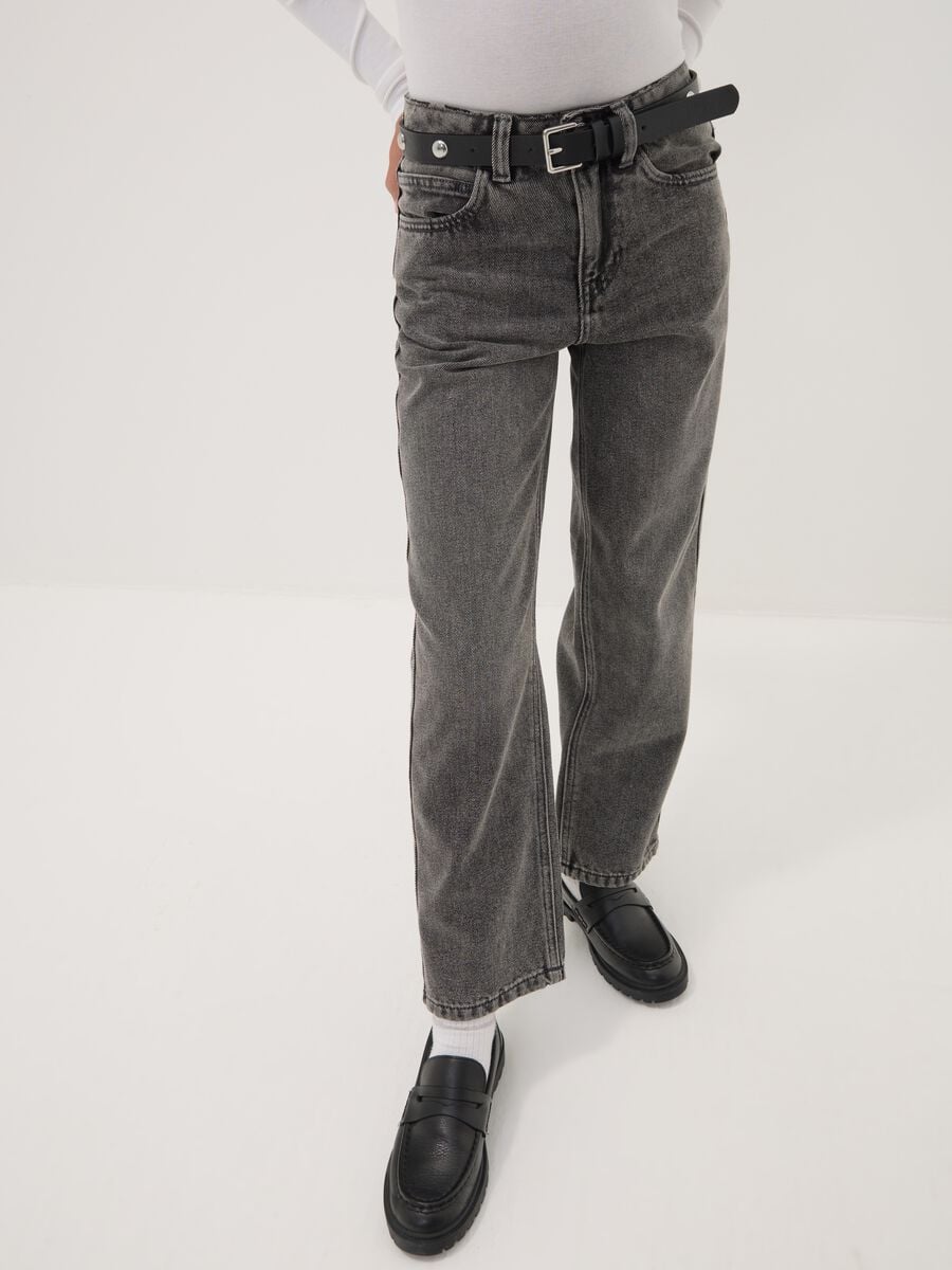 Jeans grigi straight in denim di misto cotone, lyocell e viscosa per ragazza_1