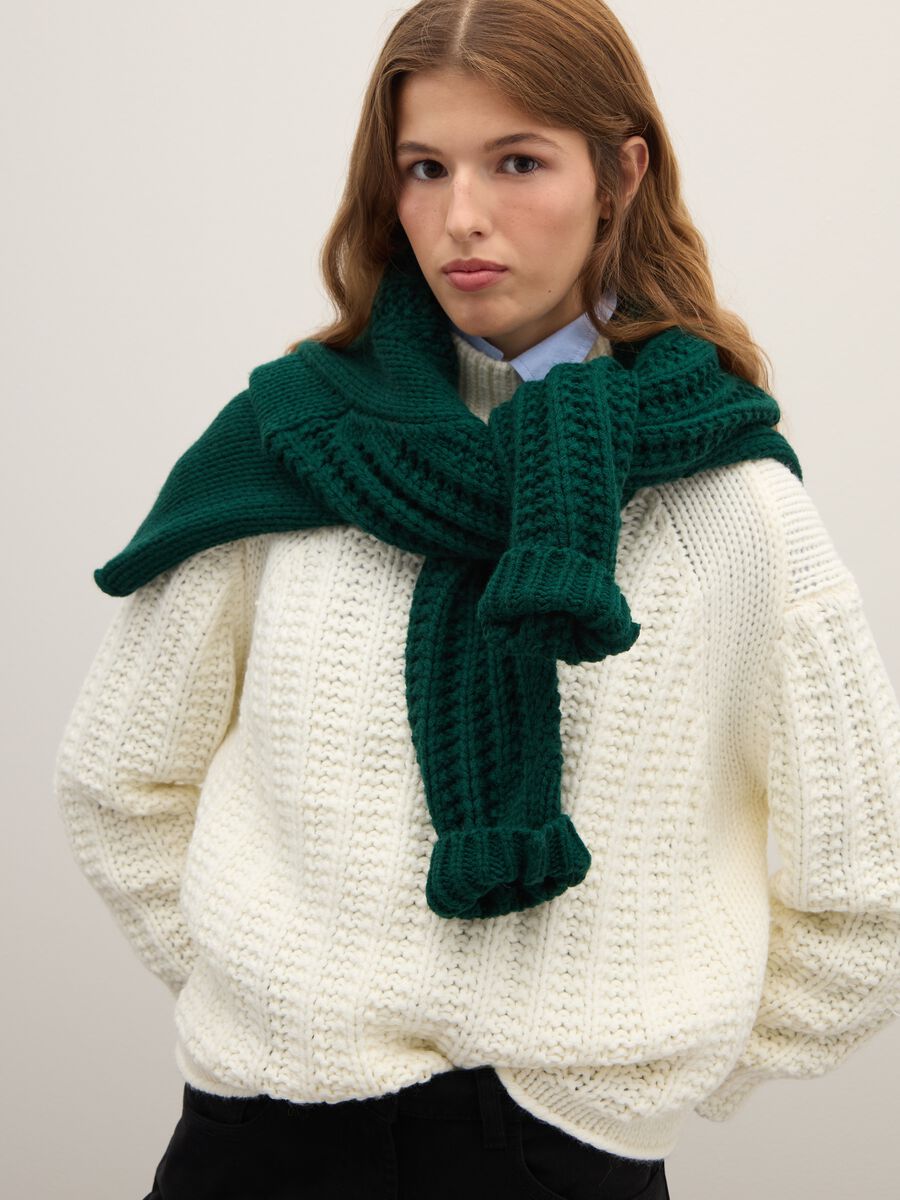 White regular fit sweater with jacquard pattern and vulcan collar_1