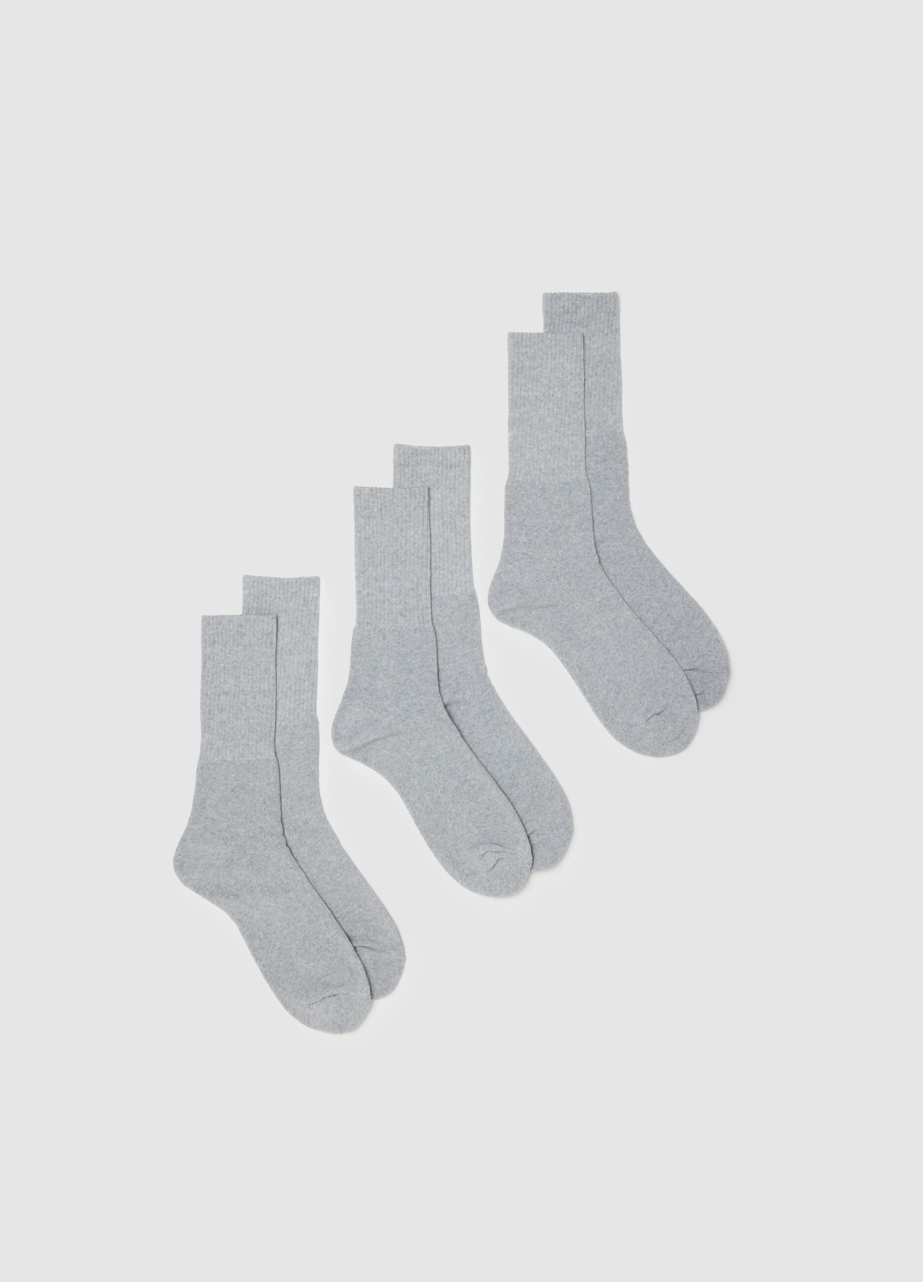 Tripack of grey sports socks in stretch cotton