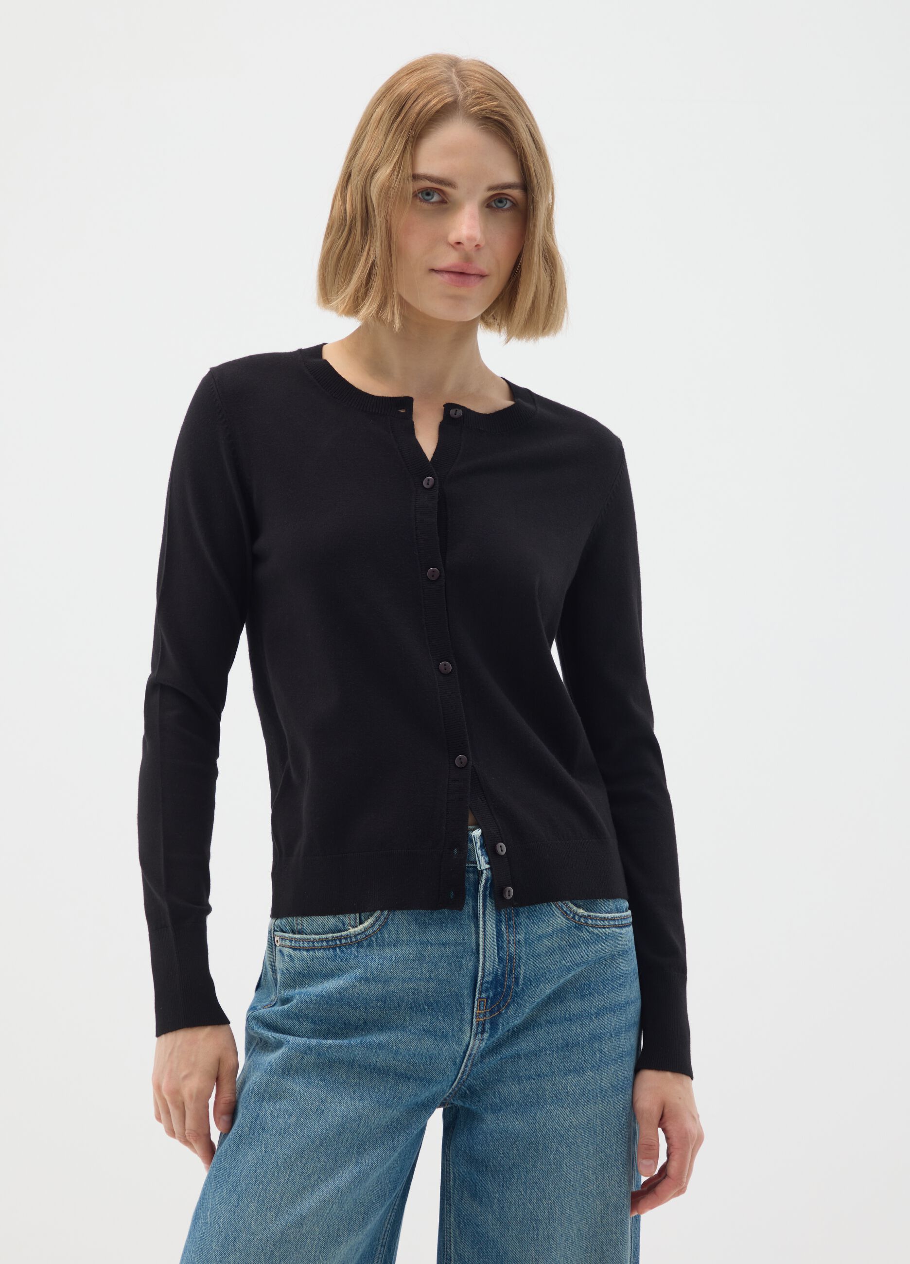 Black Regular Fit Viscose Blend Cardigan