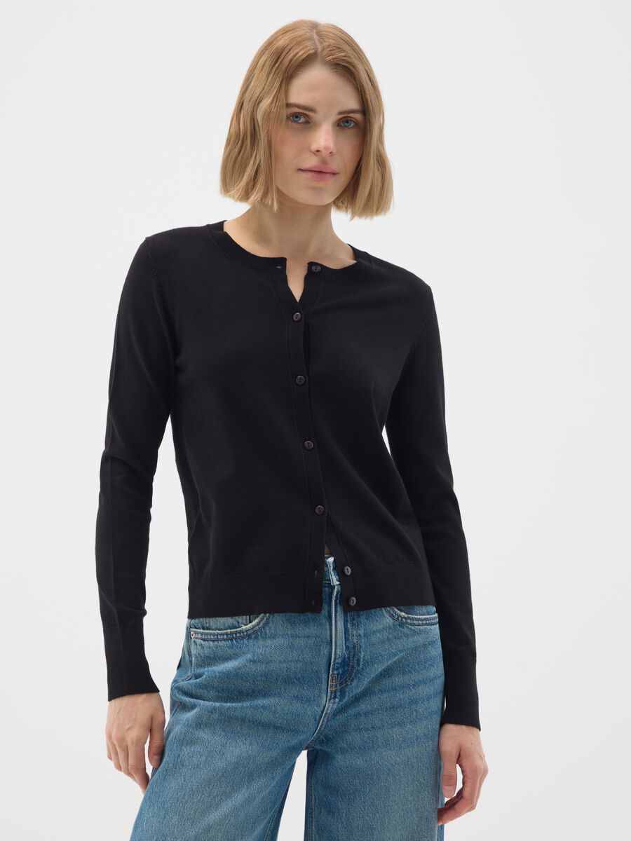Black Regular Fit Viscose Blend Cardigan_0