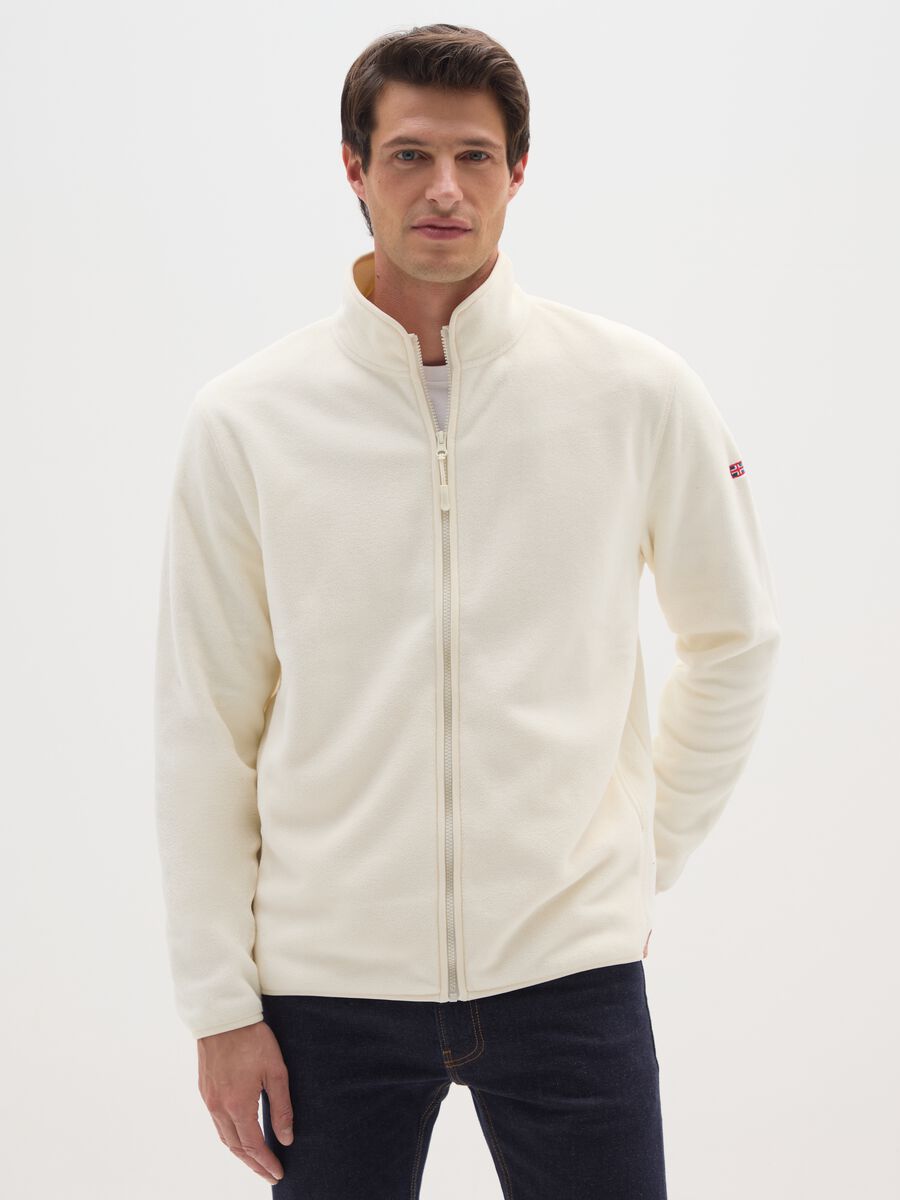 White fleece regular fit zip-up sweatshirt_0