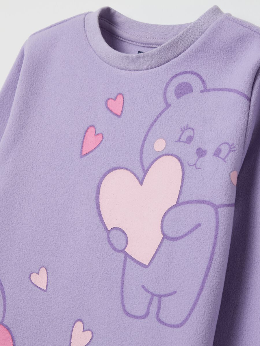 Fleece pyjamas with bear and hearts print_2