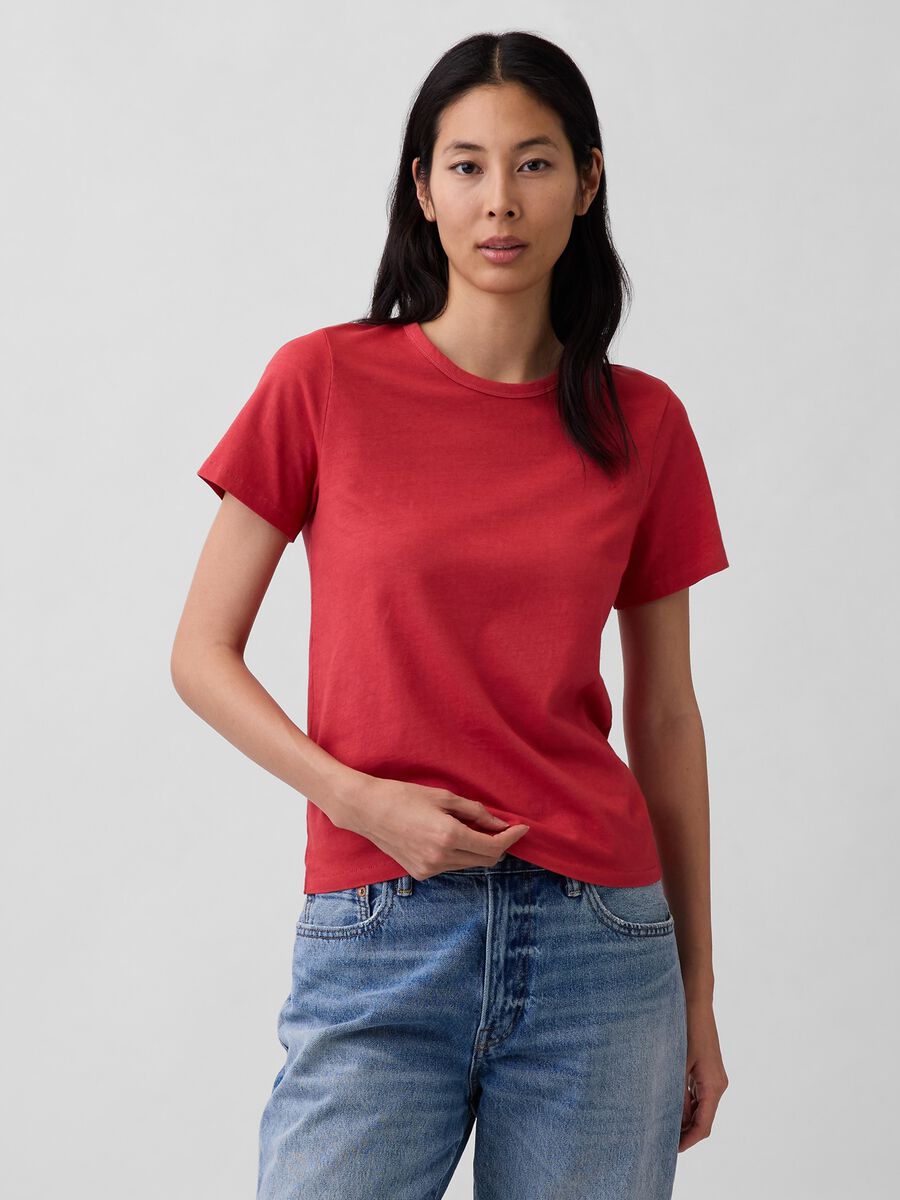 Red Crew Neck T-shirt in Pure Cotton Regular Fit_0