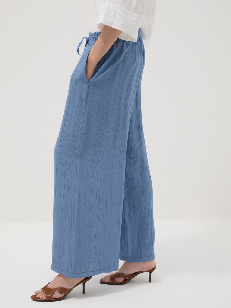 Pantaloni azzurri palazzo in misto viscosa regular fit_3