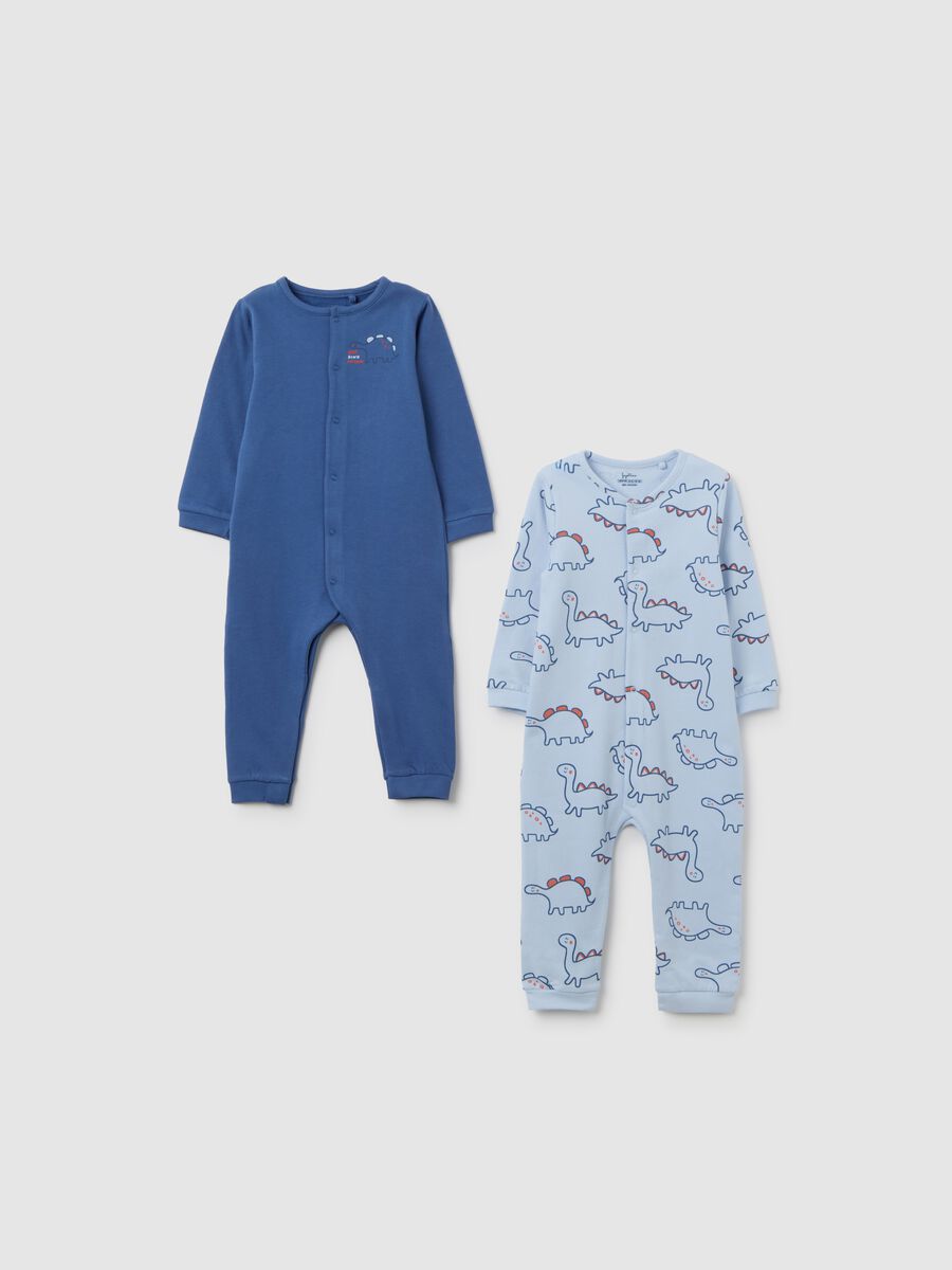 Blue cotton jumpsuit with dinosaur print_0