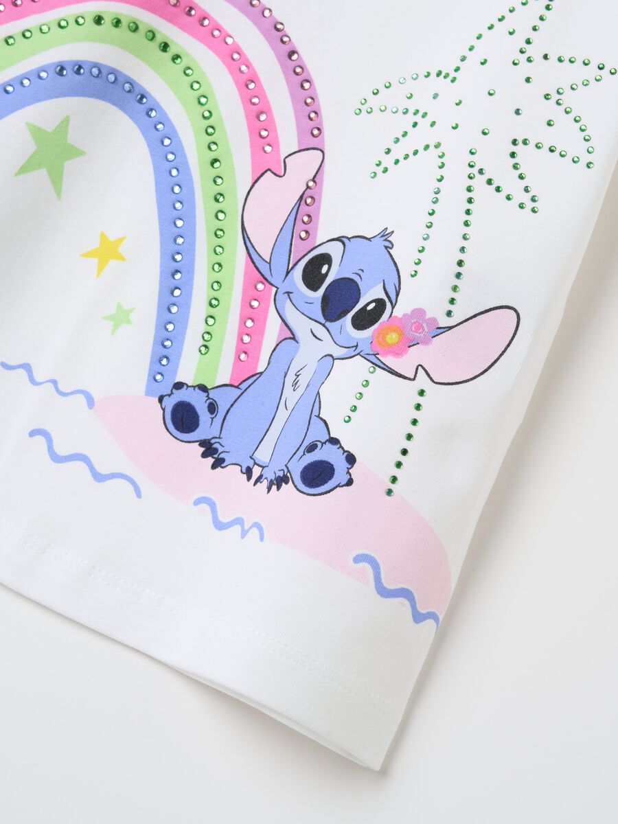 Stretch cotton T-shirt with Stitch print and diamantés_2