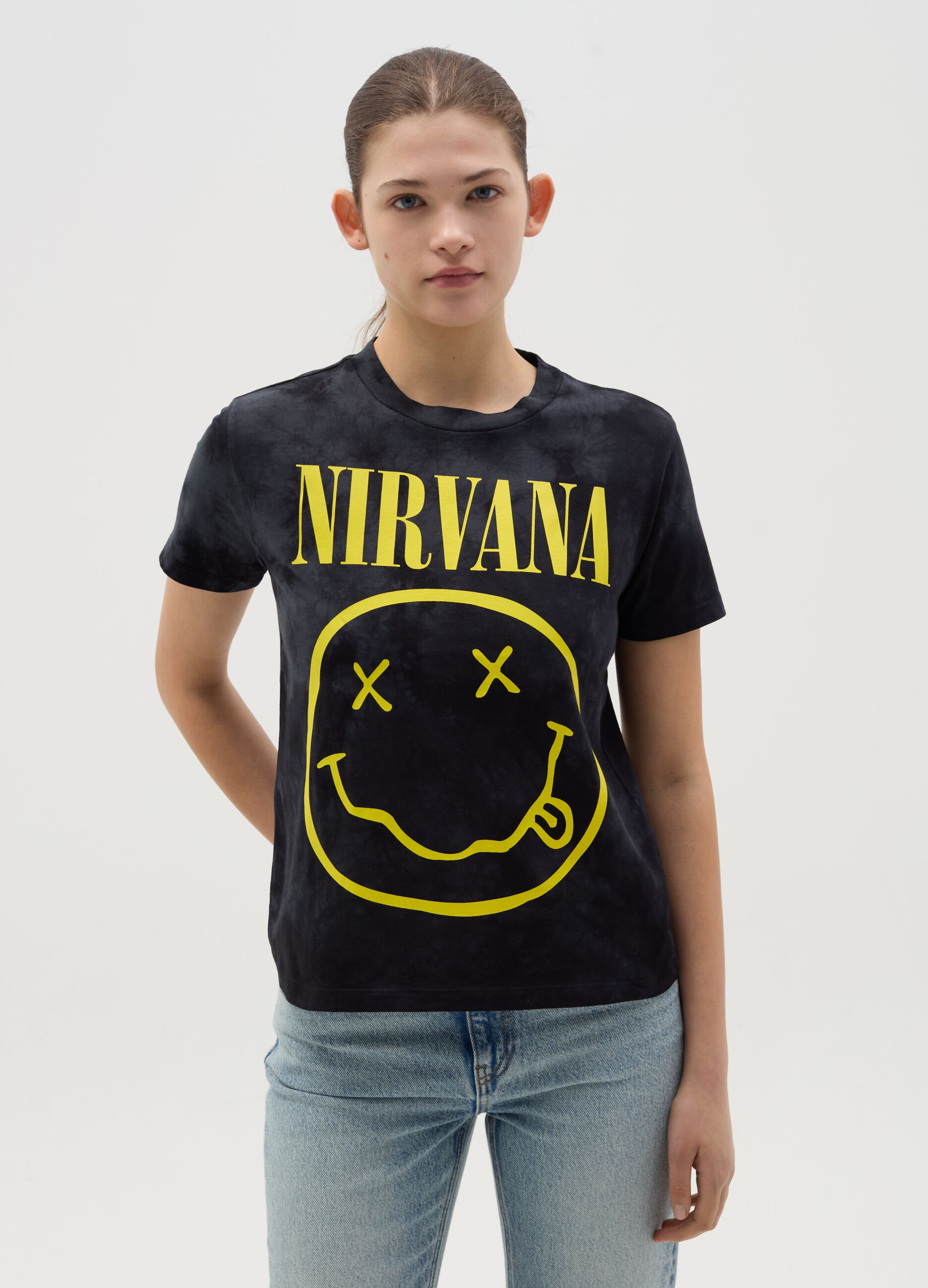 T-shirt Tie Dye con stampa Nirvana