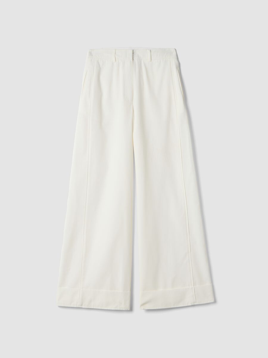 Pantaloni flare in misto cotone bianco con vita regular_0