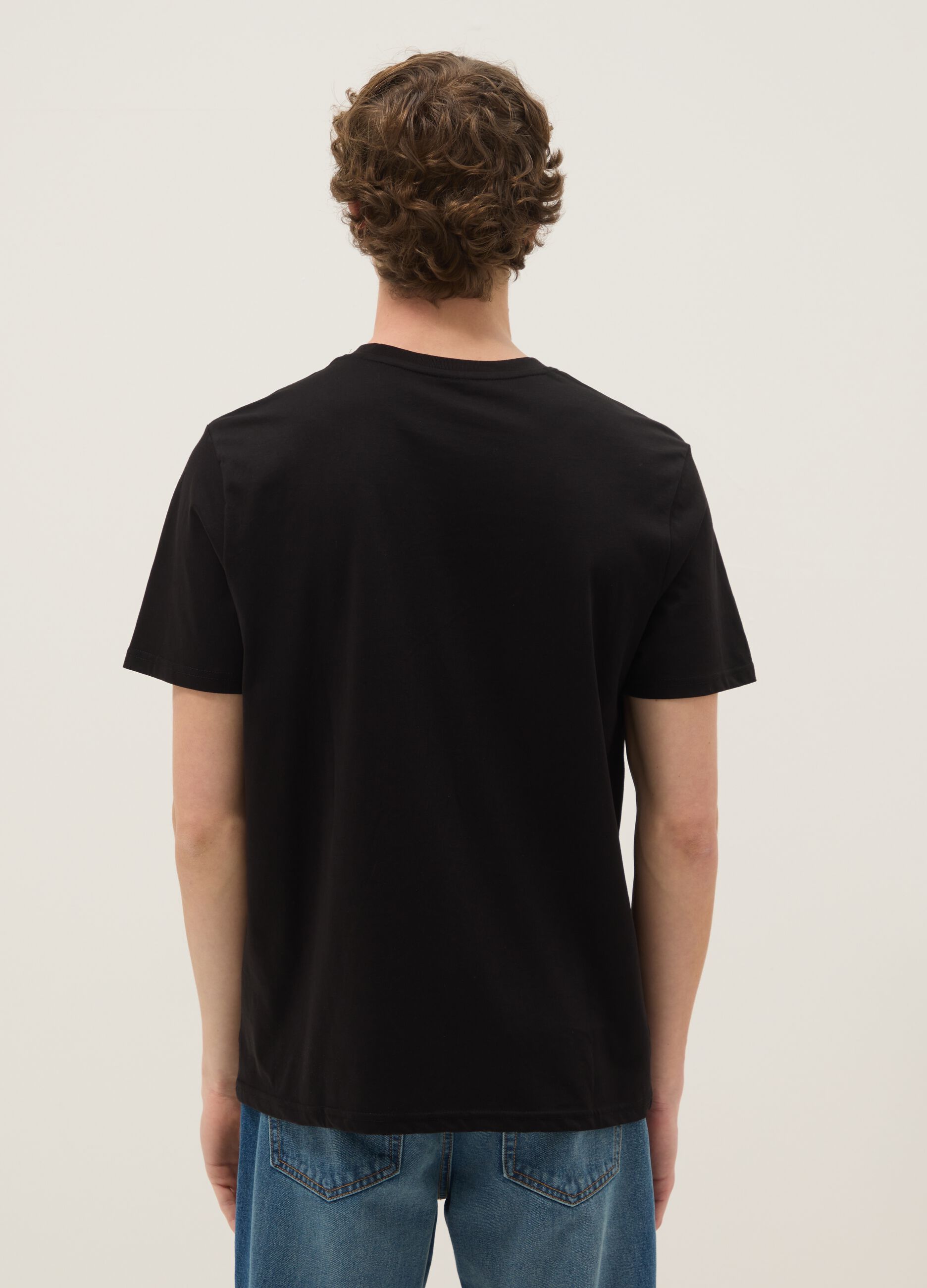 Black printed T-shirt in pure cotton, regular fit