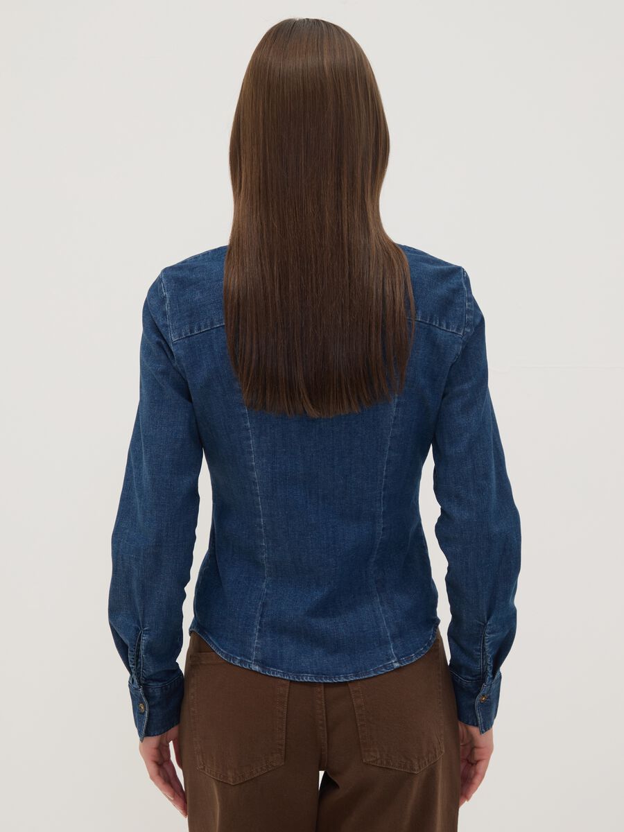 Blue slim-fit stretch cotton denim shirt_3