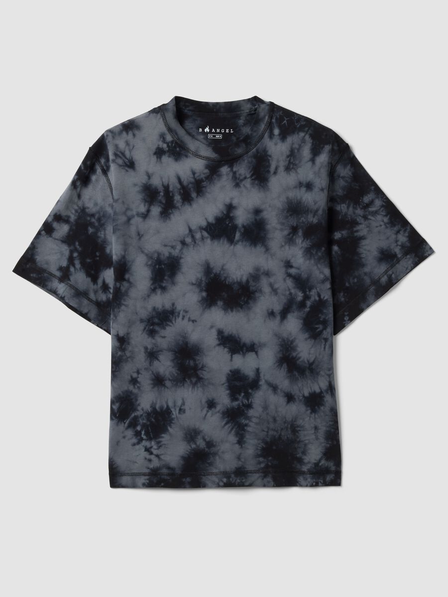 Blue pure cotton T-shirt with tie-dye print_5